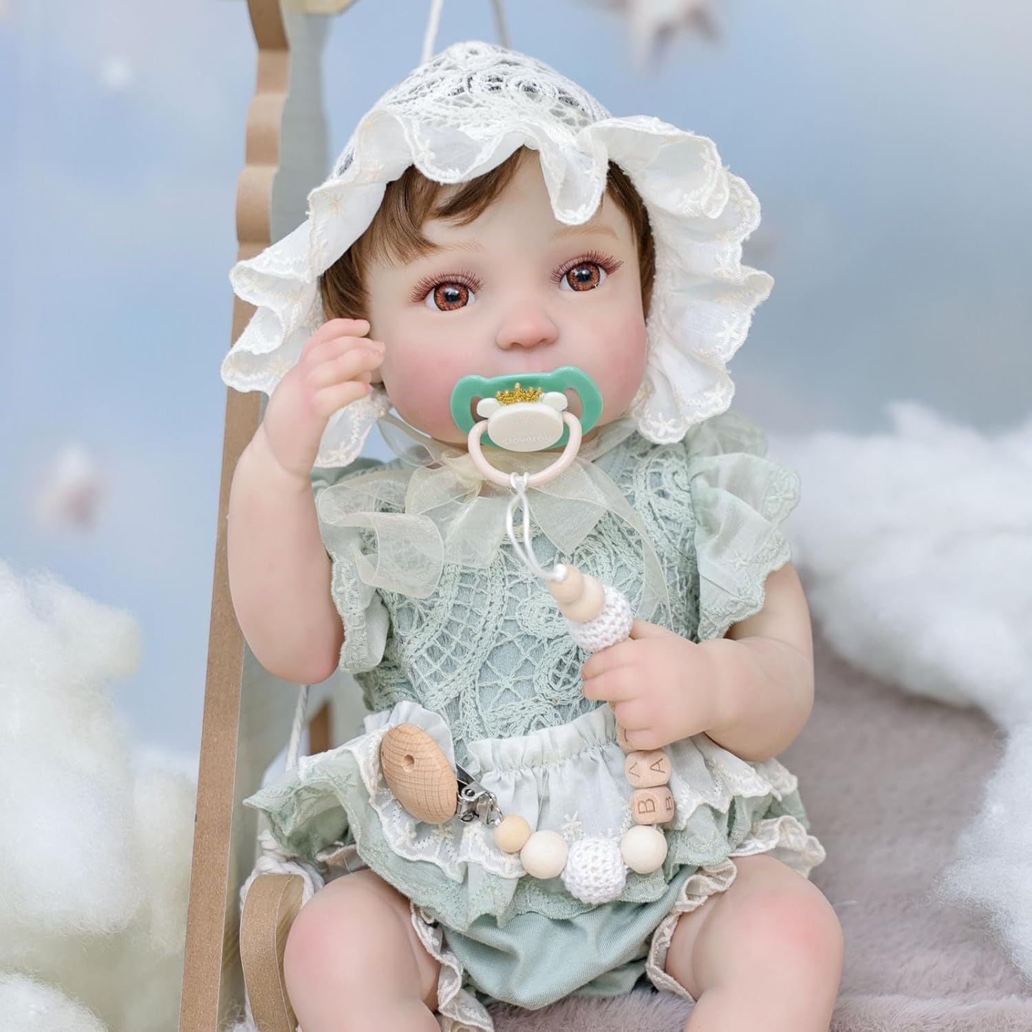 20-Inch Reborn Baby Doll, Cute Realistic Newborn Baby Doll with Hand-Rooted Hair, Poseable Full-Body Vinyl Baby Dolls for 3+ Ages，Gifts (Green)