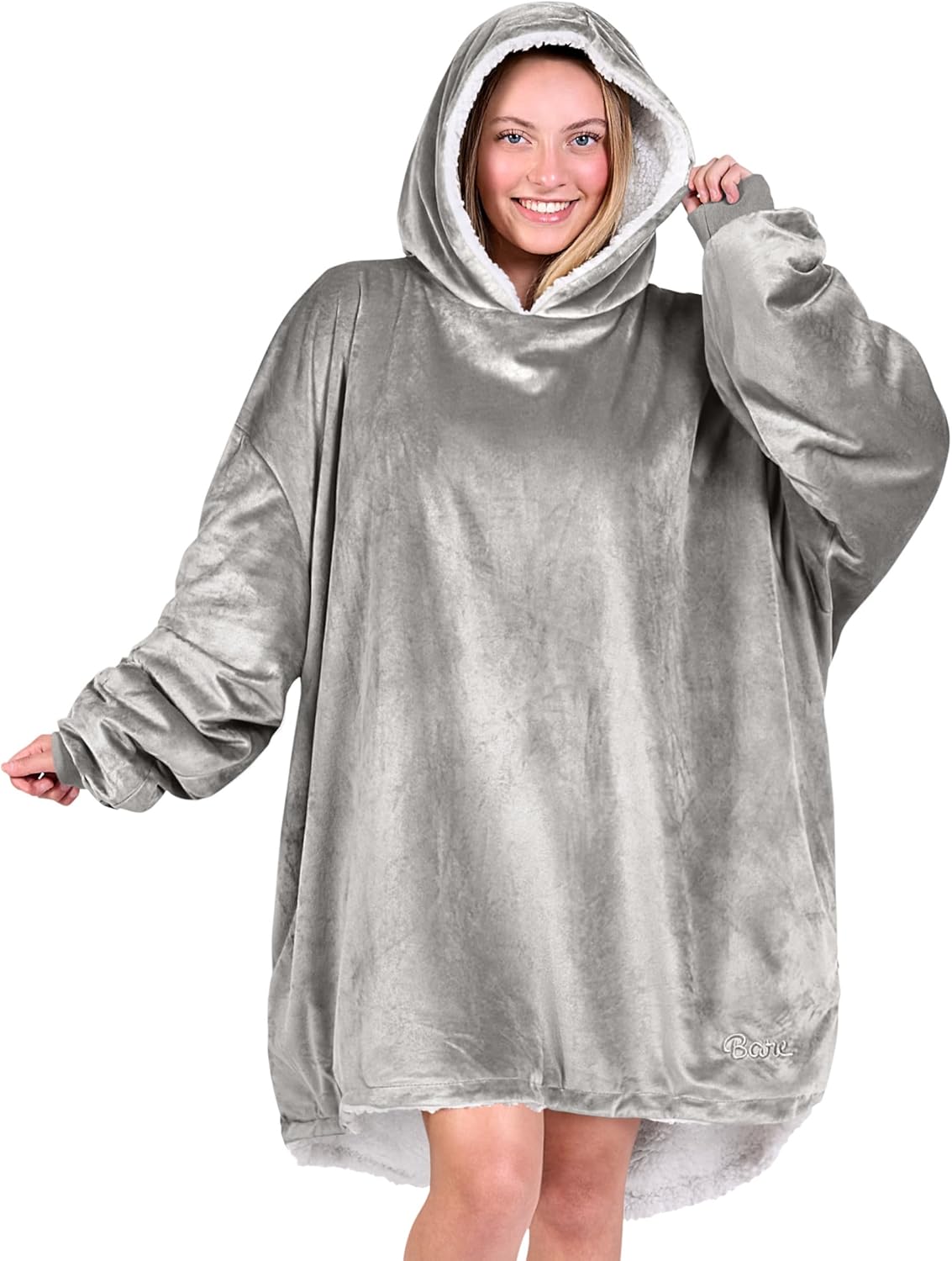 Bare Home Wearable Blanket Hoodie - Soft Plush Sherpa - Warm and Cozy - Oversized Wearable Blanket - Adult & Kid Sizes