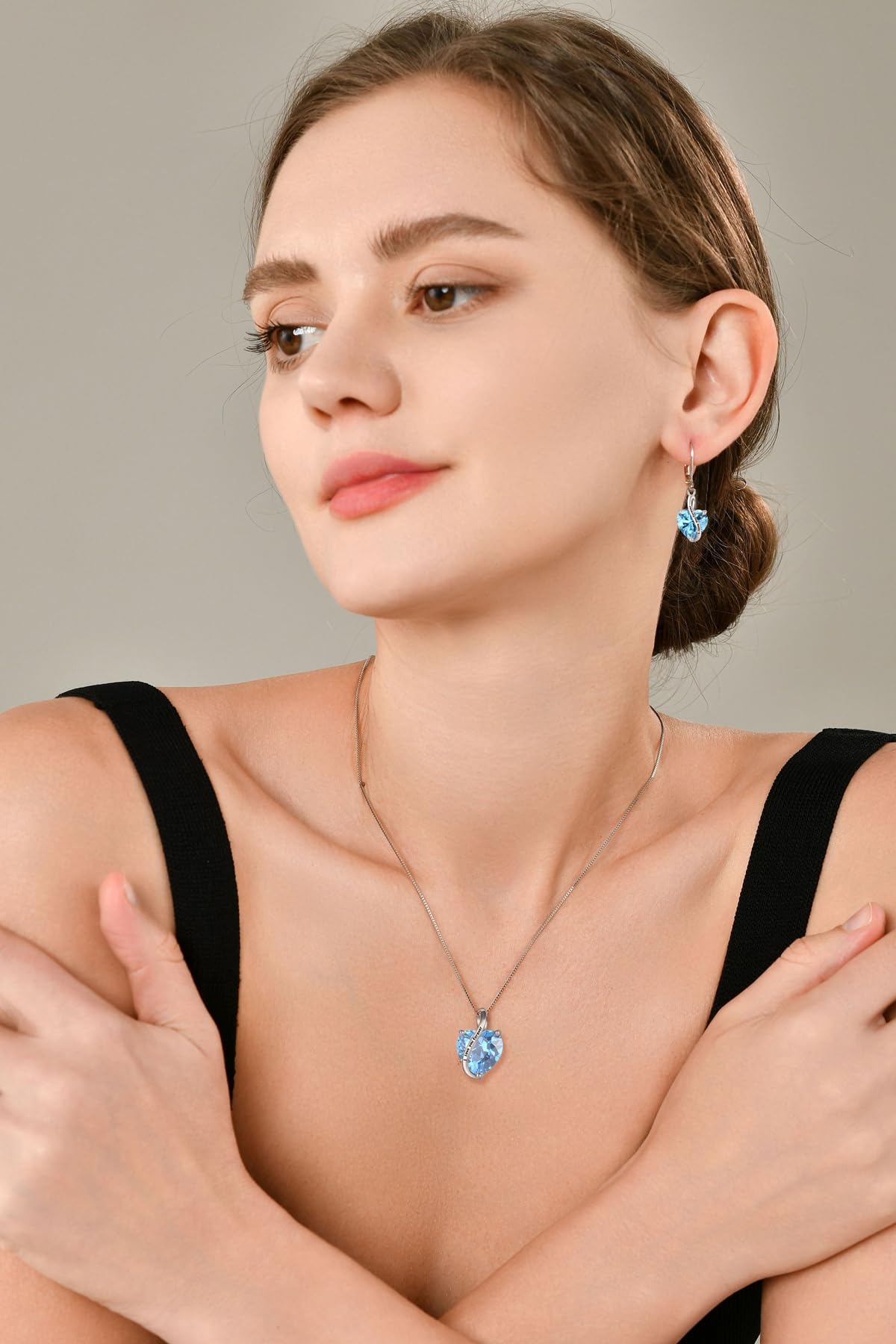 YL Collana Cuore Mamma Argento 925 con"I love you forever" 12 Pietra Portafortuna Zirconia Cubica Ciondolo per donna