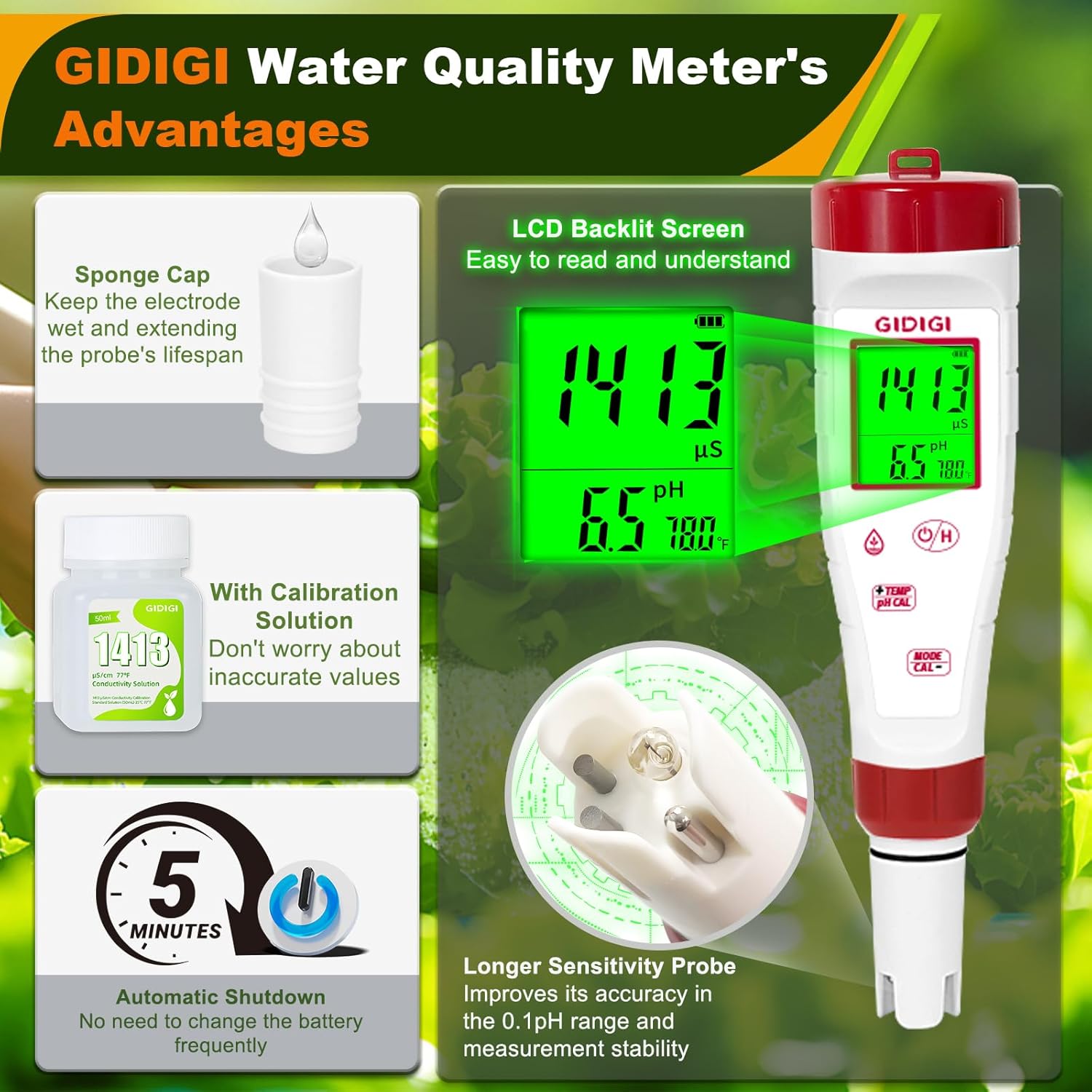pH Meter for Water Hydroponic,Digital pH ppm Tester for Nutrients，Digital Dissolved Oxygen Meter