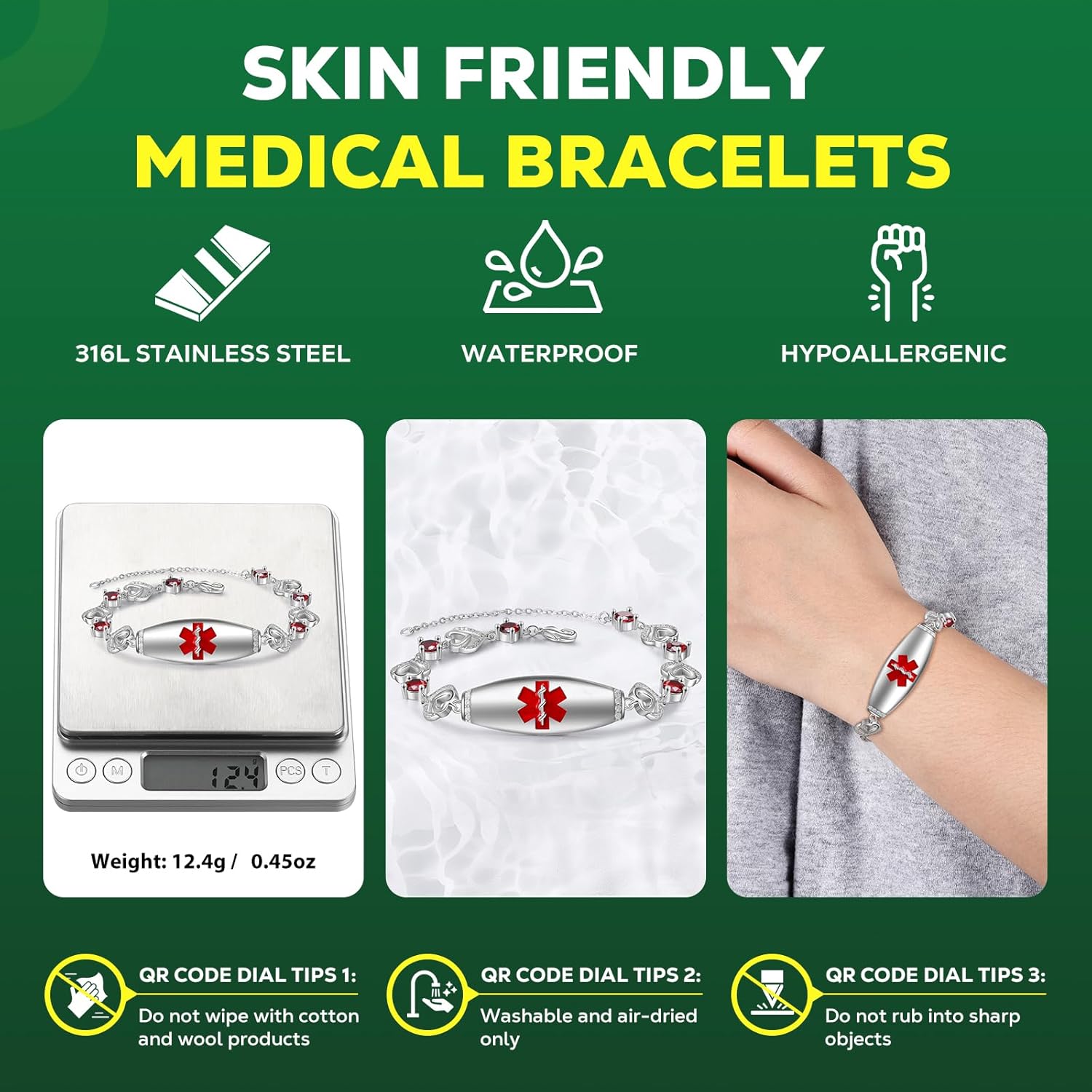 Upgraded Medical Bracelets Men Women with QR Code Medical Alert ID Bracelets - Titanium Steel Wristband Fits Wrists Up 8''-10'' - More Space Custom Emergency Med ID Info