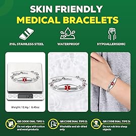 Theluckytag Upgraded Medical Bracelets Men Women with QR Code Medical Alert ID Bracelets - Titanium Steel Wristband Fits Wrists Up 8\'\'-10\'\' - More Space Custom Emergency Med ID Info