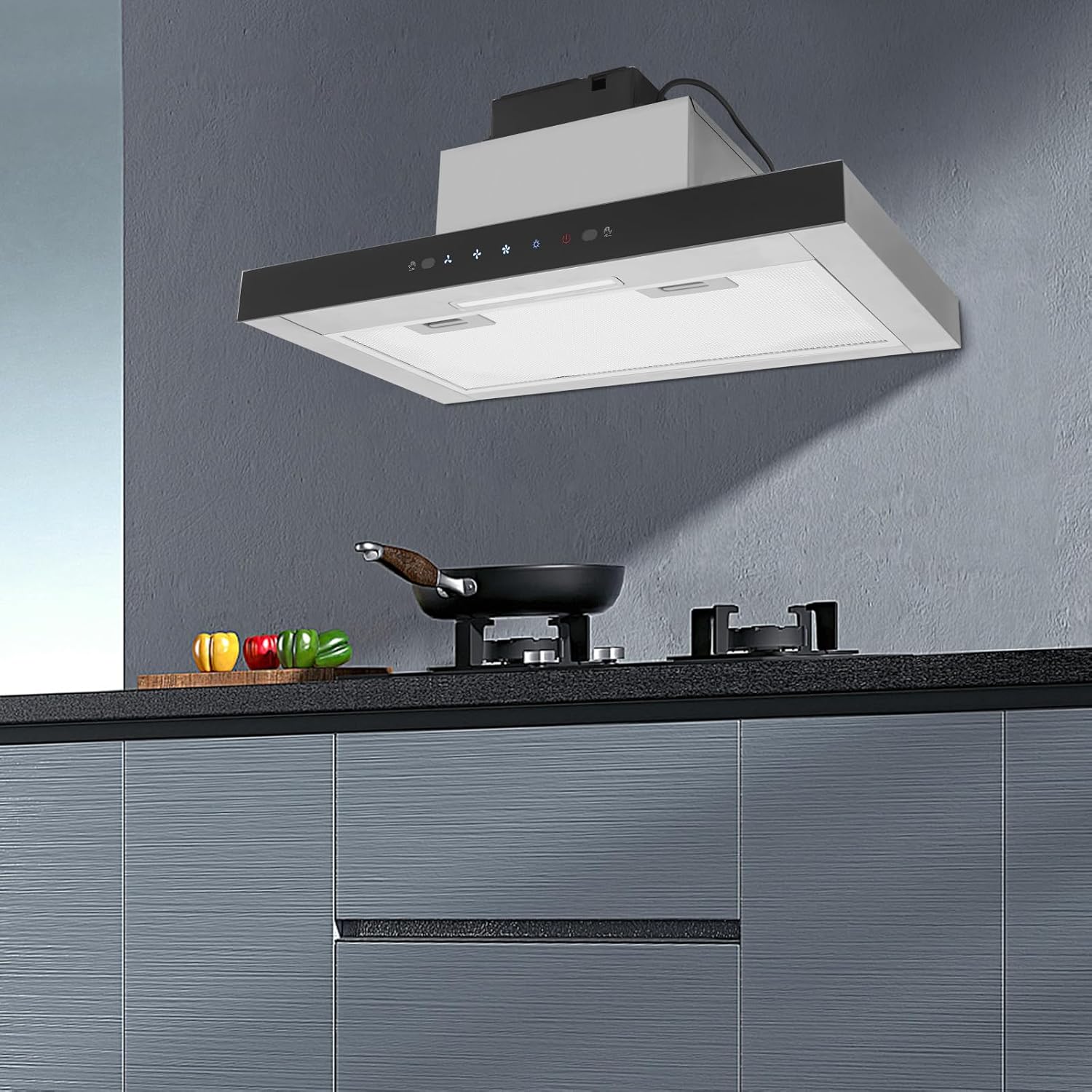 Range Hood, 23 Inch Under Cabinet Range Hood, 350CFM Kitchen Range Hoods, Stainless Steel Hood Vent Hoods with 3 Speeds Exhaust Fan, LED Lights, Baffle