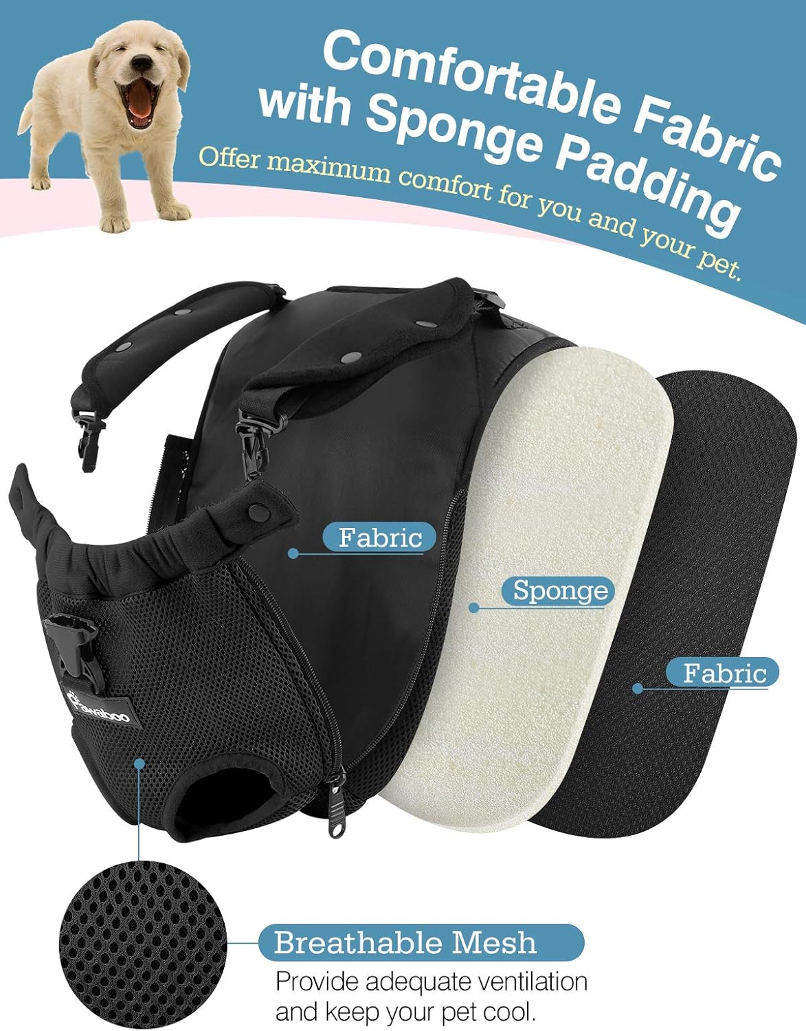 Pawaboo Pet Carrier Backpack, Adjustable Pet Front Backpack Cat Dog Carrier Backpack Safety Travel Bag, Legs Out, Easy-Fit for Traveling Hiking Camping for Small Medium Dogs Puppies - Medium, Black : Pet Supplies