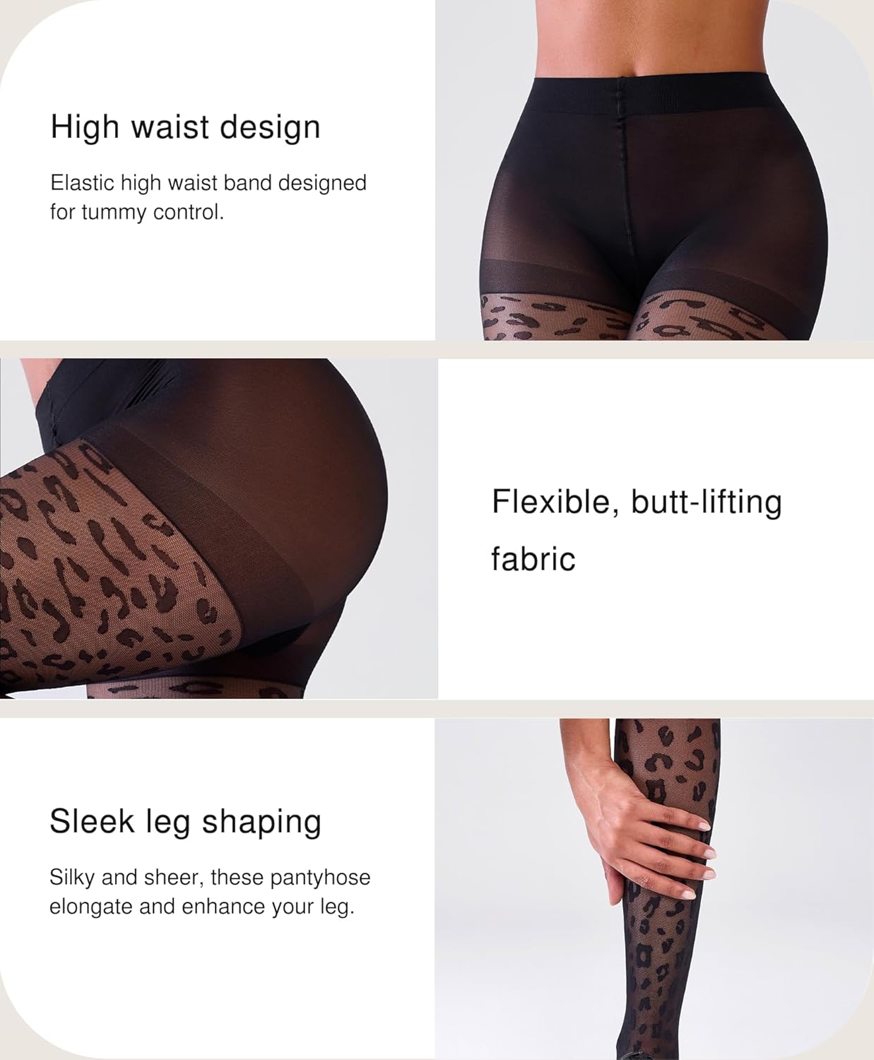Popilush Sheer Tights for Women, 20 Denier Black Leopard Pattern Pantyhose Sheer Stockings Compression Nylons - Image 2