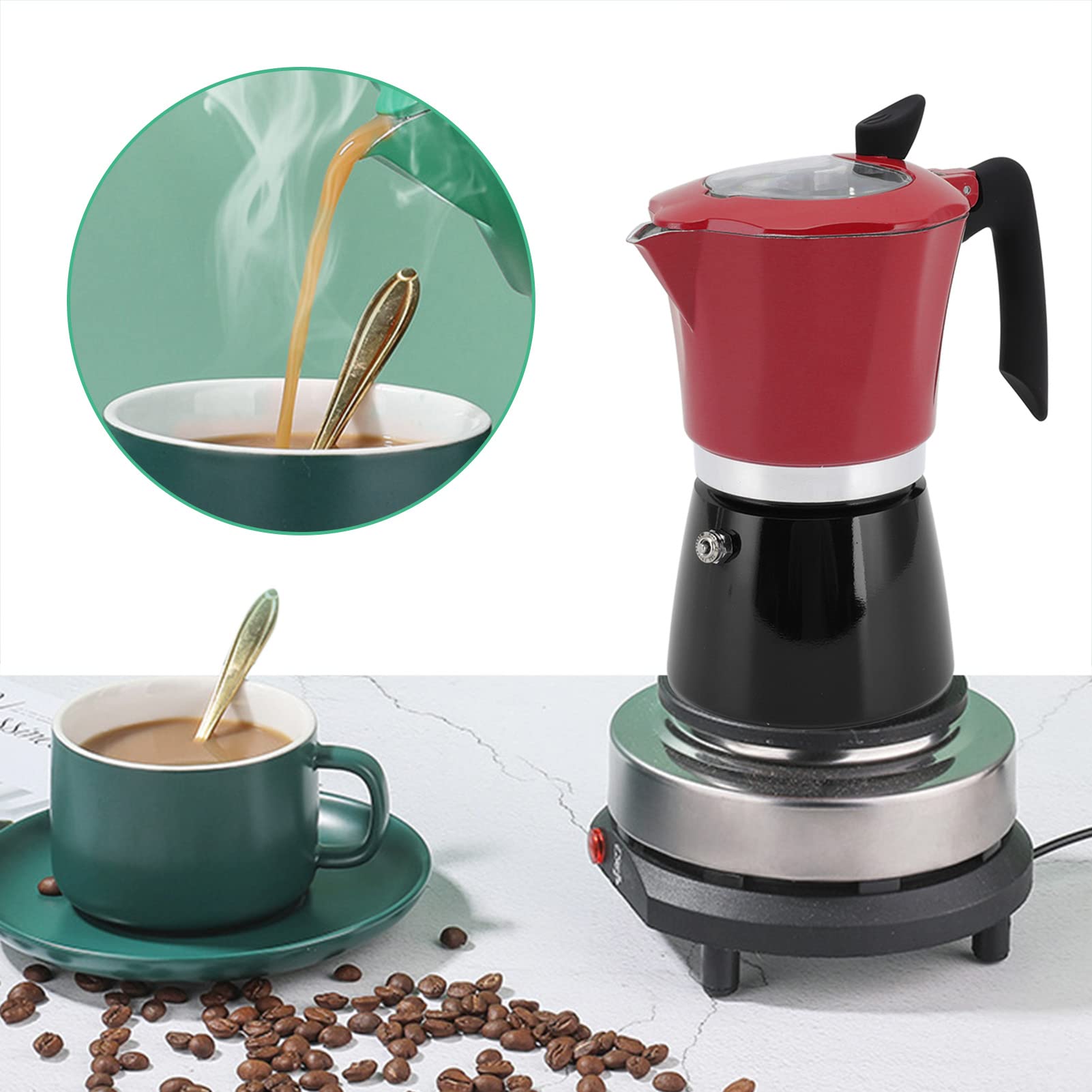 CHICIRIS Cafetera para Estufa, diseño de Bloque de Color Doble, fácil de Usar, Hermosa cafetera Moka confiable de Aluminio para Viajes