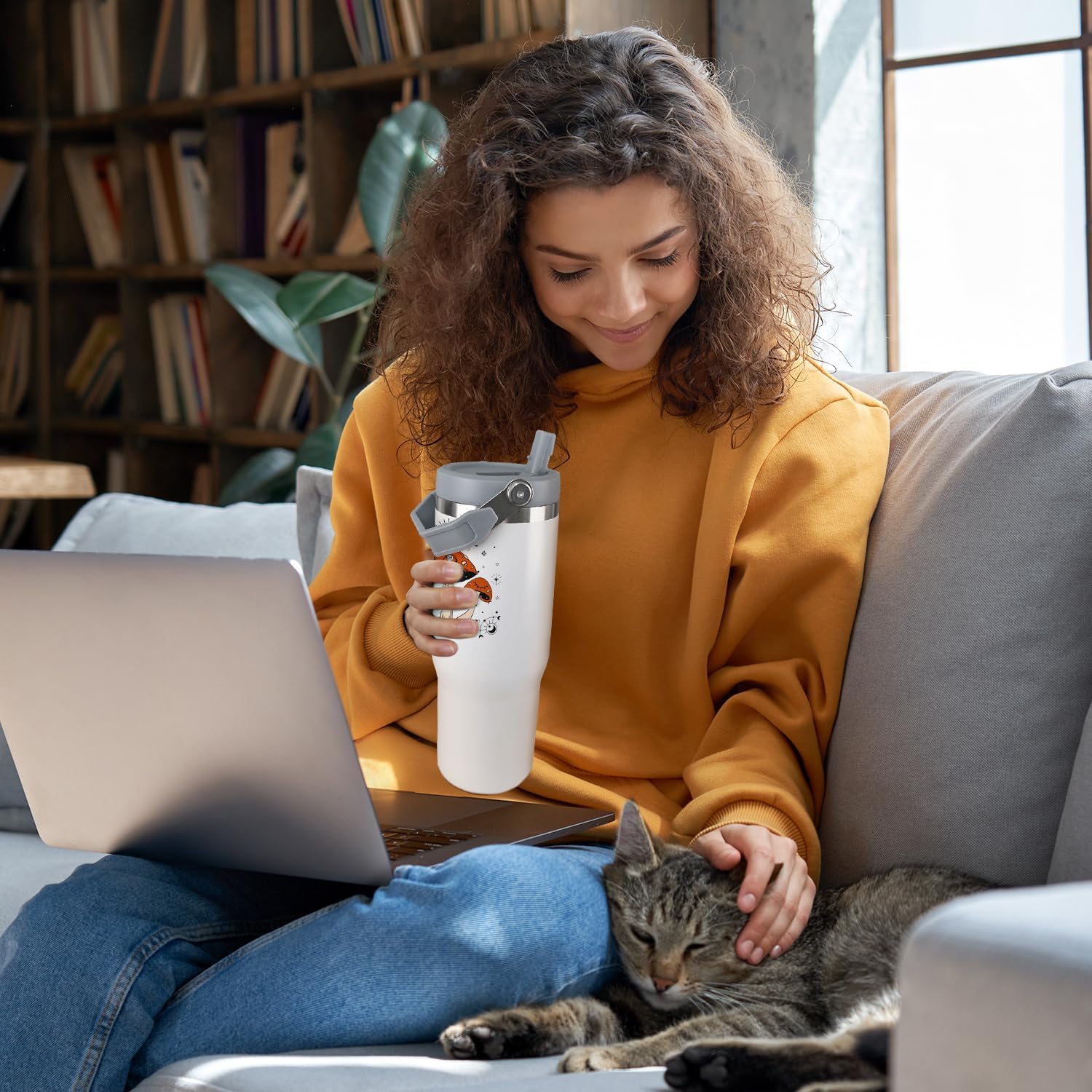 Mushroom Tumbler with Handle 30oz Vacuum Insulated Mushroom Cup with Lid and Straw Mushroom Gifts for Women Men - Image 5