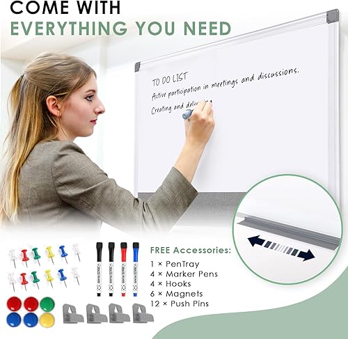 Vista 29 de S SWANCROWN Tablero de fieltro blanco combinado/tablero de cartas/pizarra blanca de borrado en seco para oficina, aula y hogar, negro, 24 x 18
