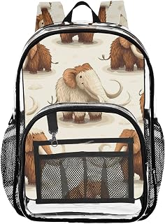 Cute Mammoths Cartoon Clear Backpack PVC Transparent Backpack Lightweight See Through Bookbag for Kids Boys Girls