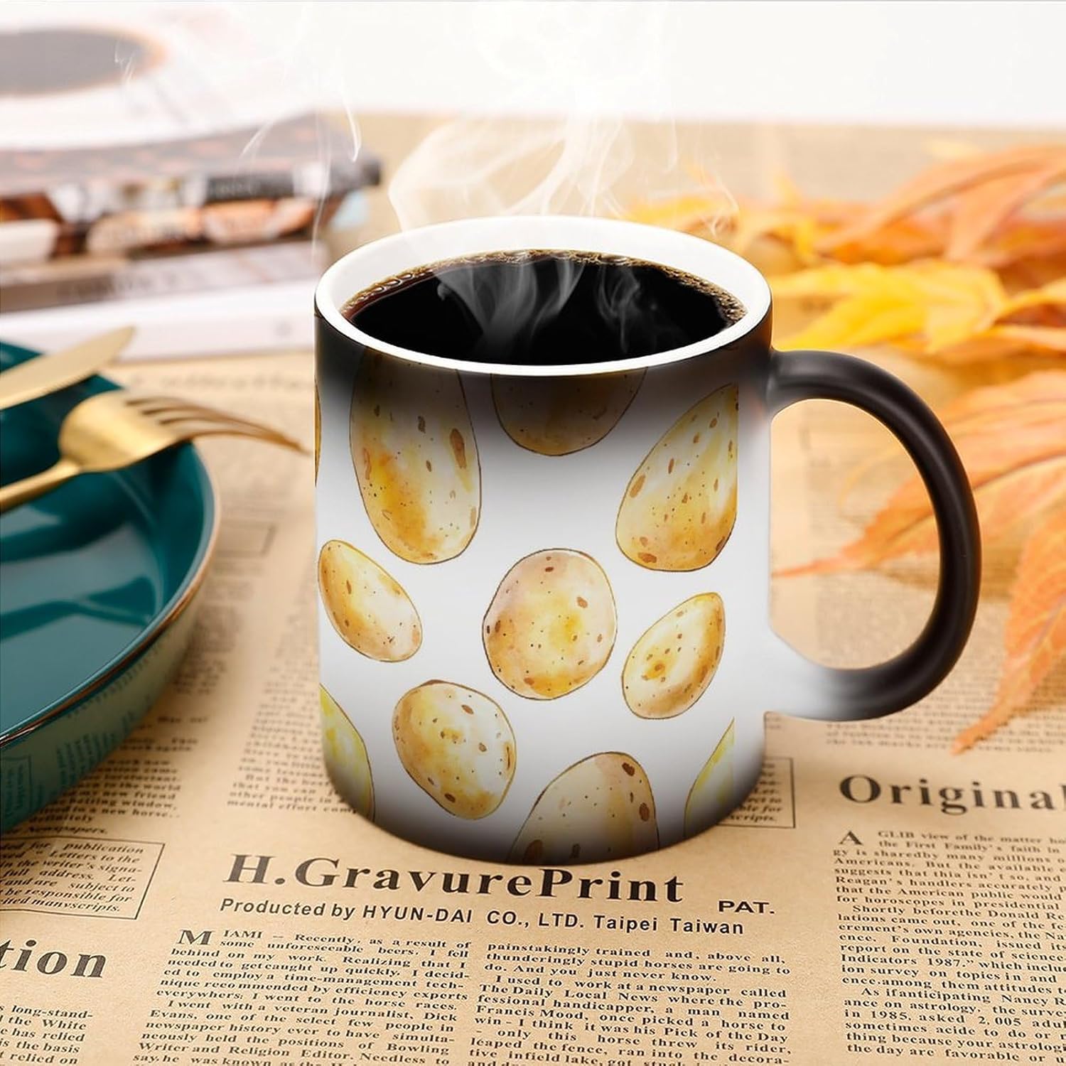 Hand-Drawn Potatoes Color Changing Mug Heated Ceramic Cup Heat Sensitive Coffee Mug Fun Gift