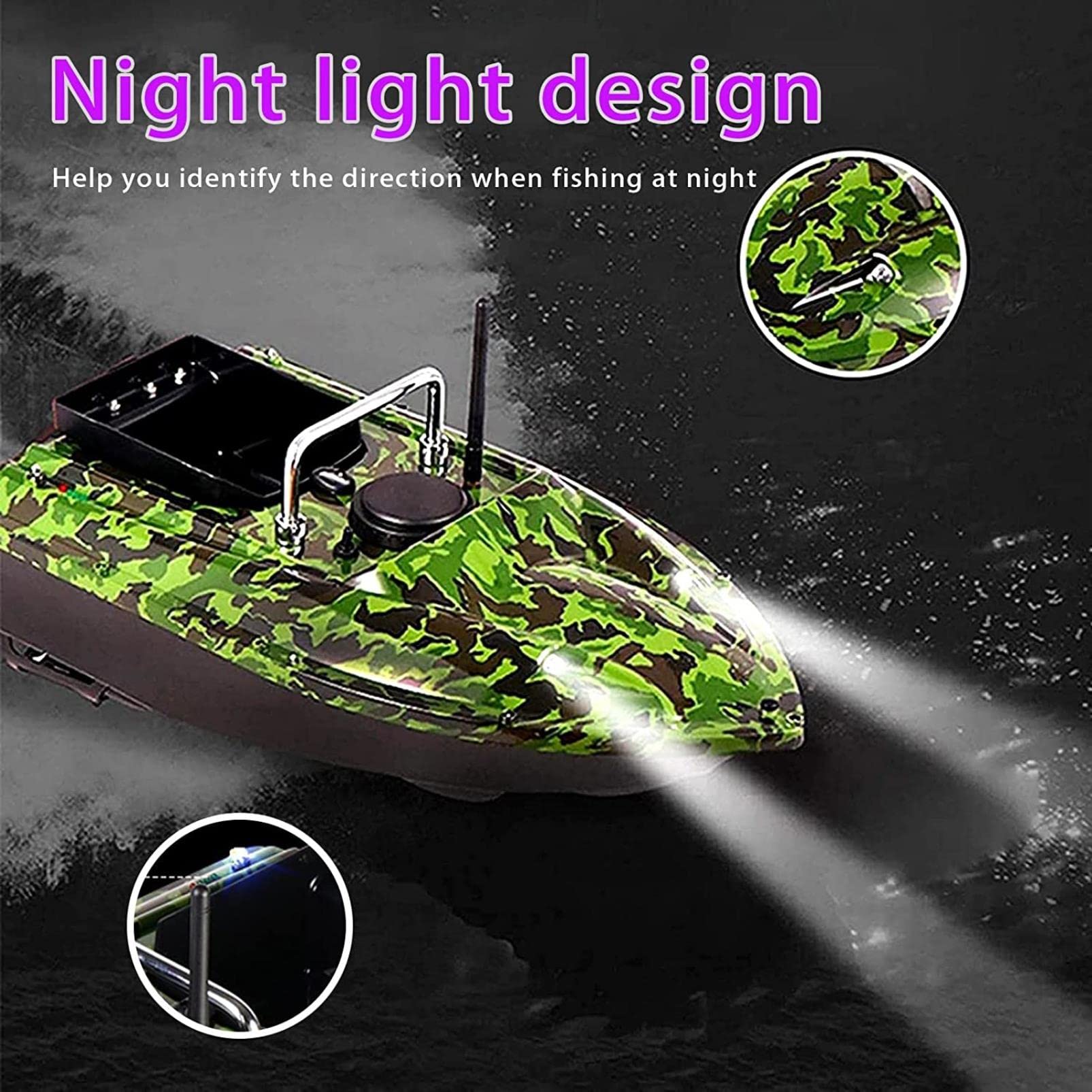 Barco de Cebo de Pesca Teledirigidos, GPS Barcos Cebador Inteligente con Motores Duales y Luz Nocturna LED, Barco Cebador Carpfishing - Crucero Automático de 500M