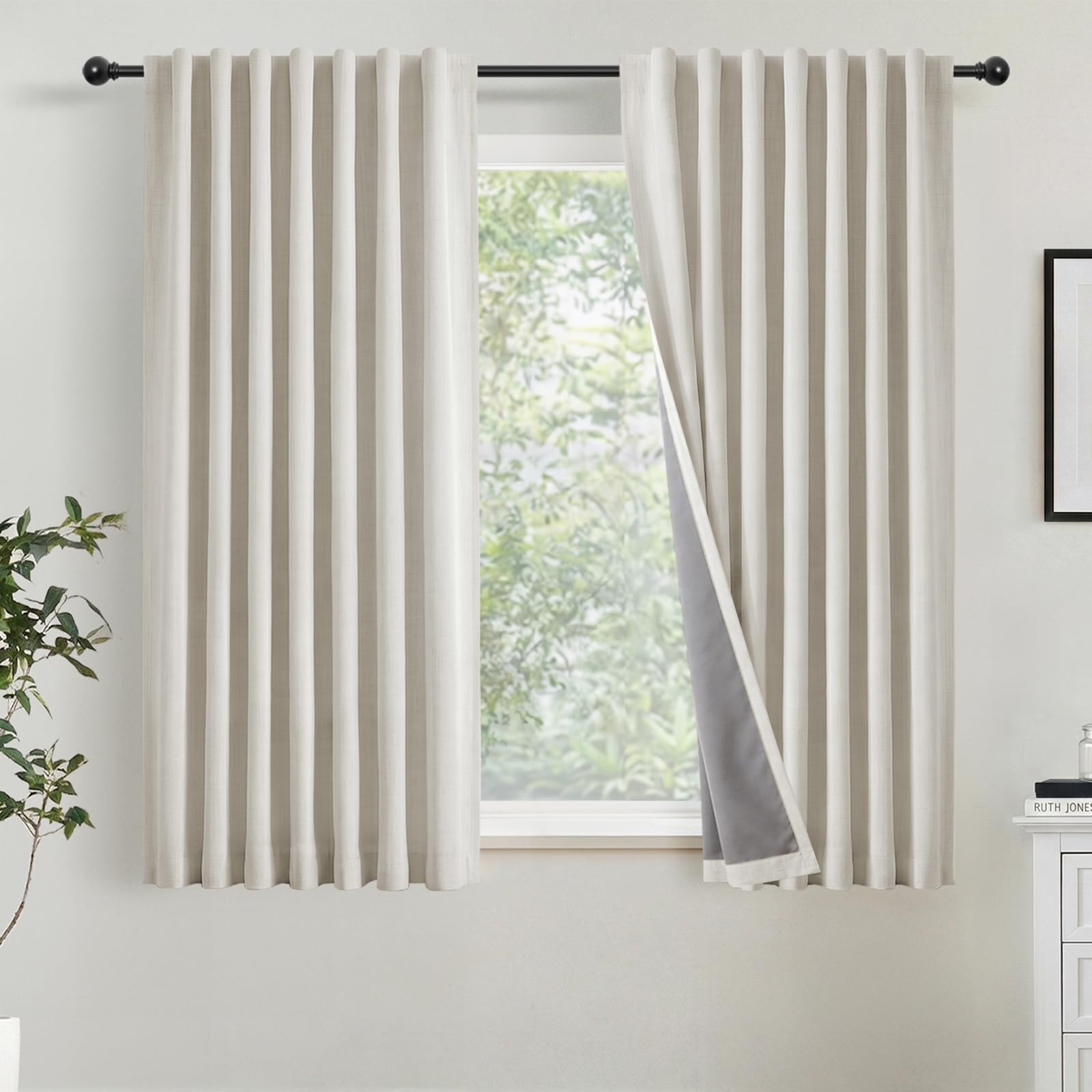 INOVADAY Beige 100% Blackout Curtains for Bedroom 2 Panels, 66" W x 54" L — image 1