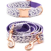Dog Collar and Leash Set, Cotton Lace Handmade 4-5 FT Adjustable Comfortable Unique Collars and Leashes for Small Medium Large Dogs_S_Purple