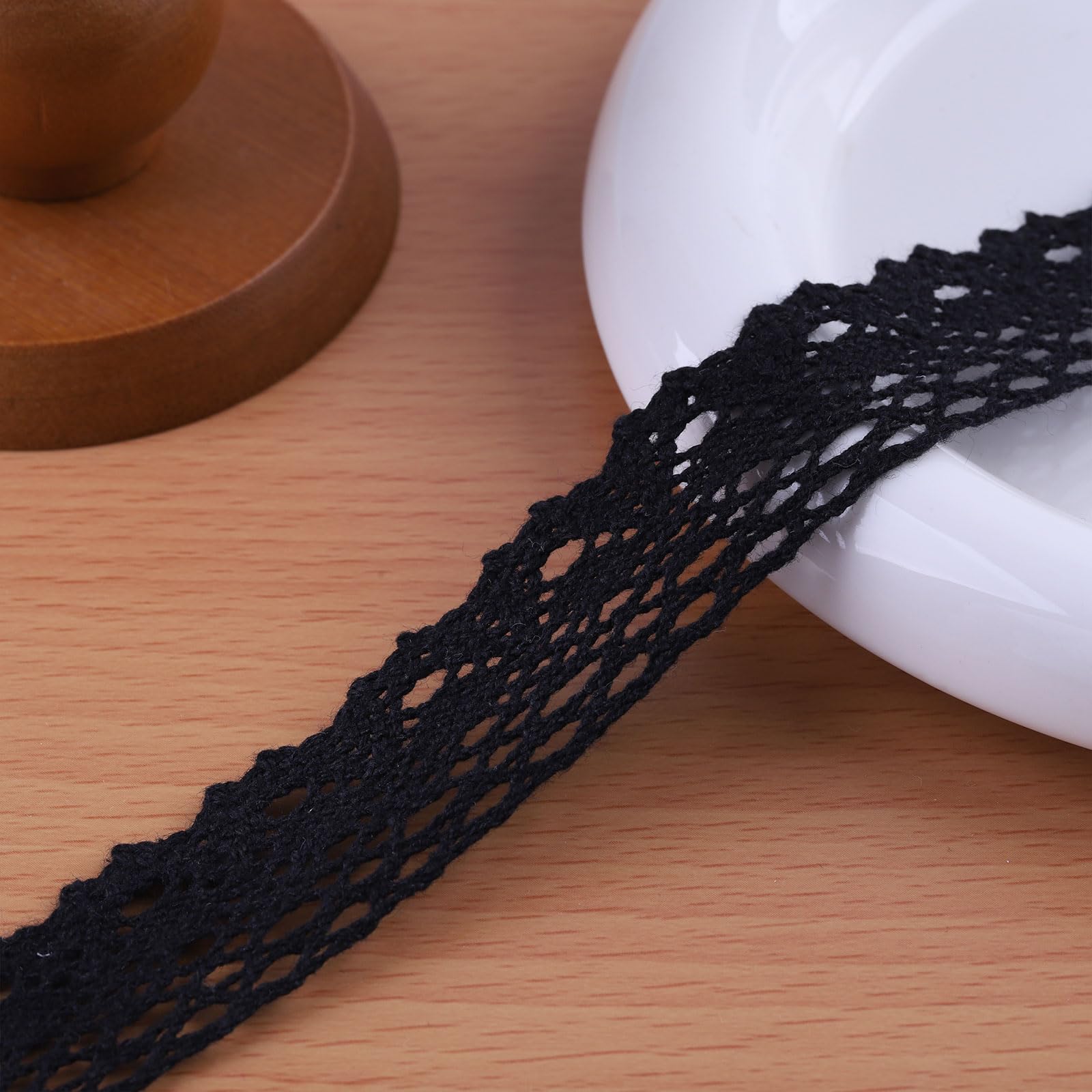 20 Yards x 1 Inch Lace Ribbon Vintage Lace Trim Crochet Cotton Lace Edge for Christmas Package DIY Sewing Wedding Bridal Dress,Costume,Crafts and Sewing (Black)