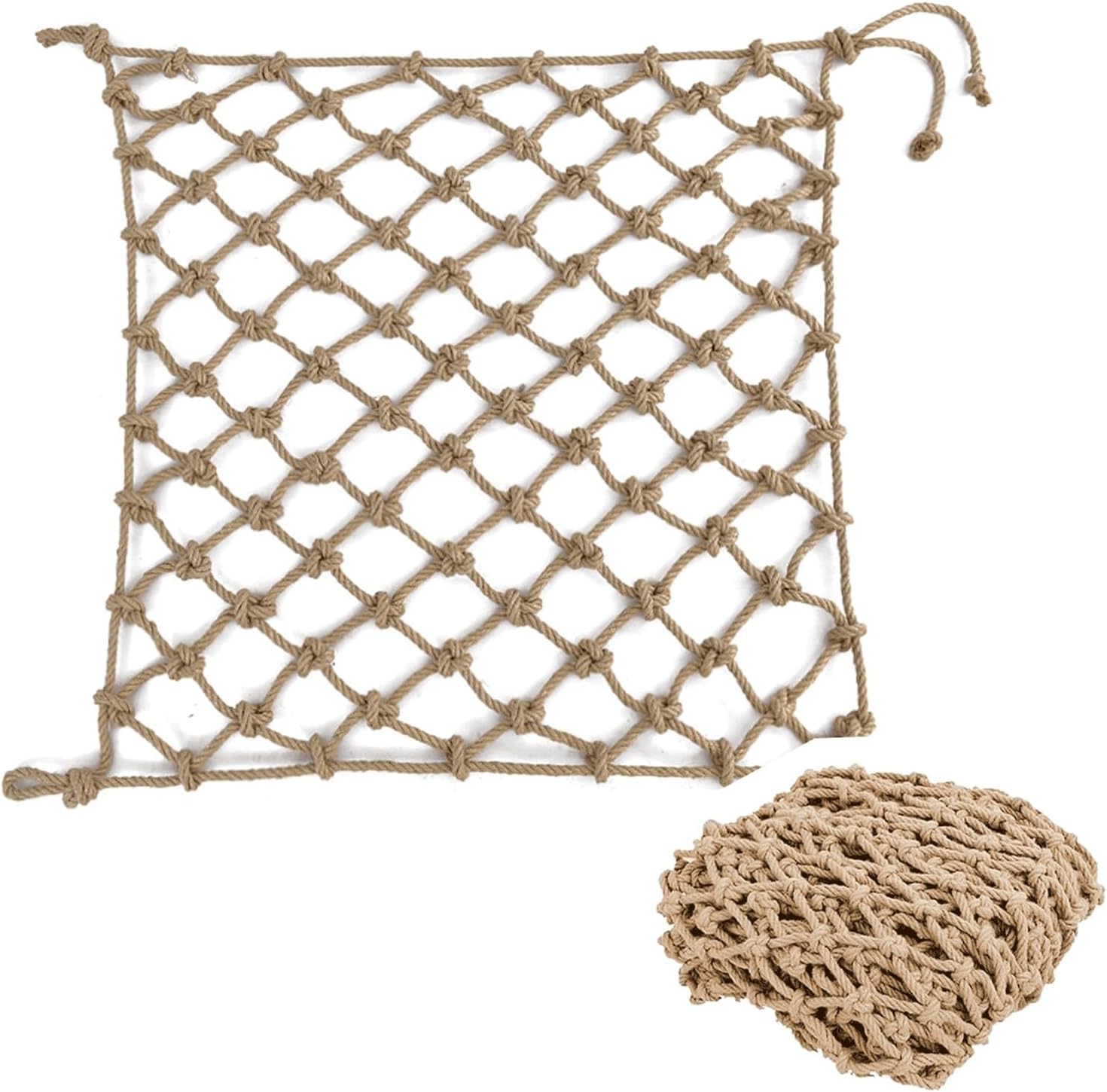 Heavy Duty Jute Hemp Rope Net for Climbing, Balcony & Stairs Fence Protection, Garden Playground Safety Netting, Indoor/Outdoor Decor, Tree House Cargo Net 23x30FT
