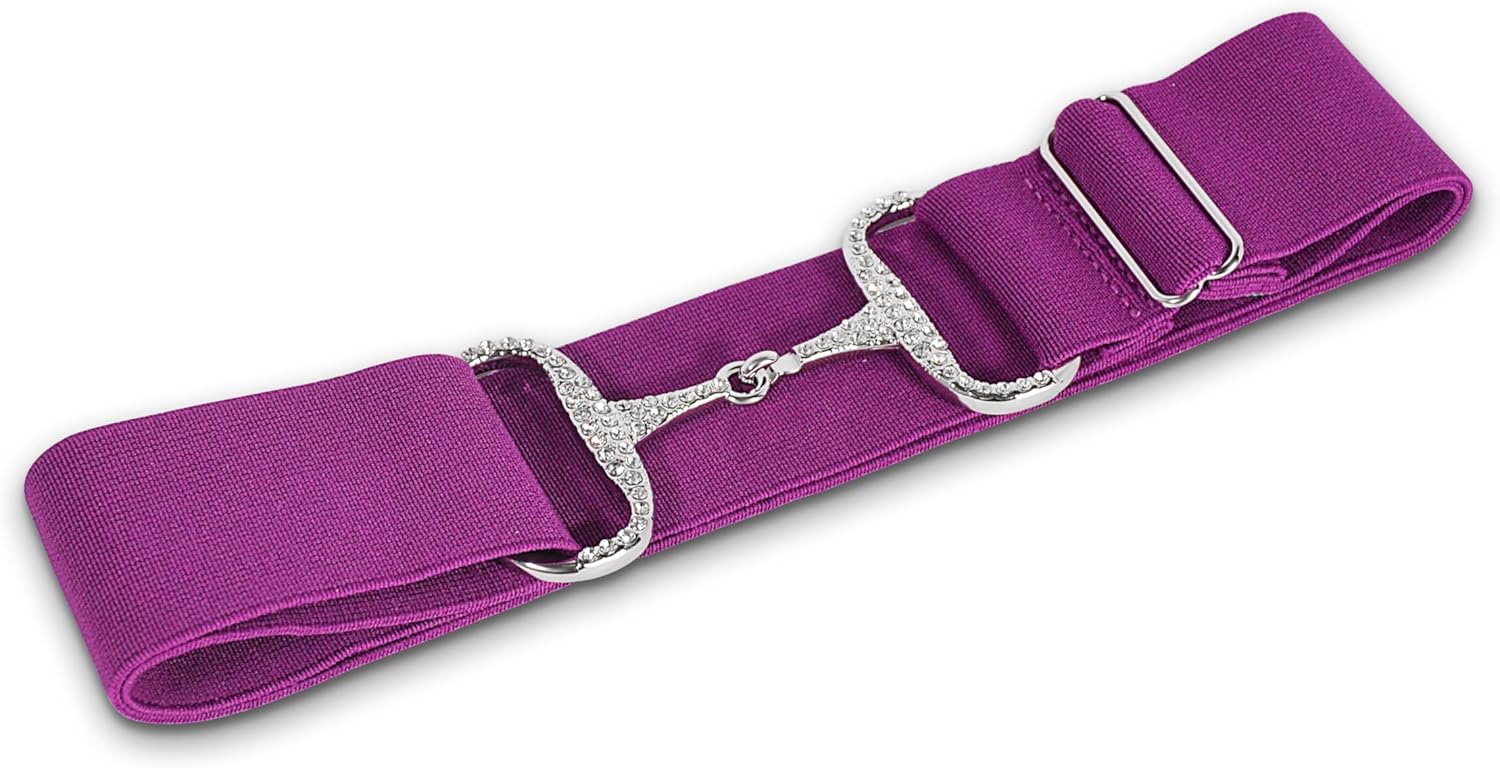 Kids 4pc Gift Set -1.5 inch Equestrian Belt for Horseback Riding with Rhinestone Silver Bit Buckle- pink, sparkling pink, lavender, fuchsia, girls, perfect for breeches