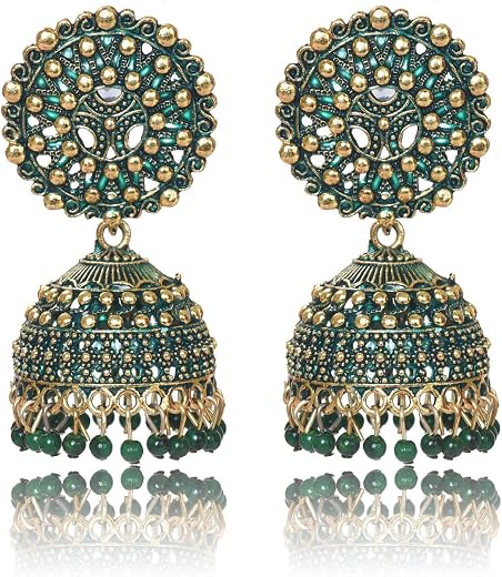 Nilu's Collection Ethnic Oxidised Jhumka for Women and Girls Wedding, Party Festival Wear Alloy Jhumki Earring (Red, Blue,...