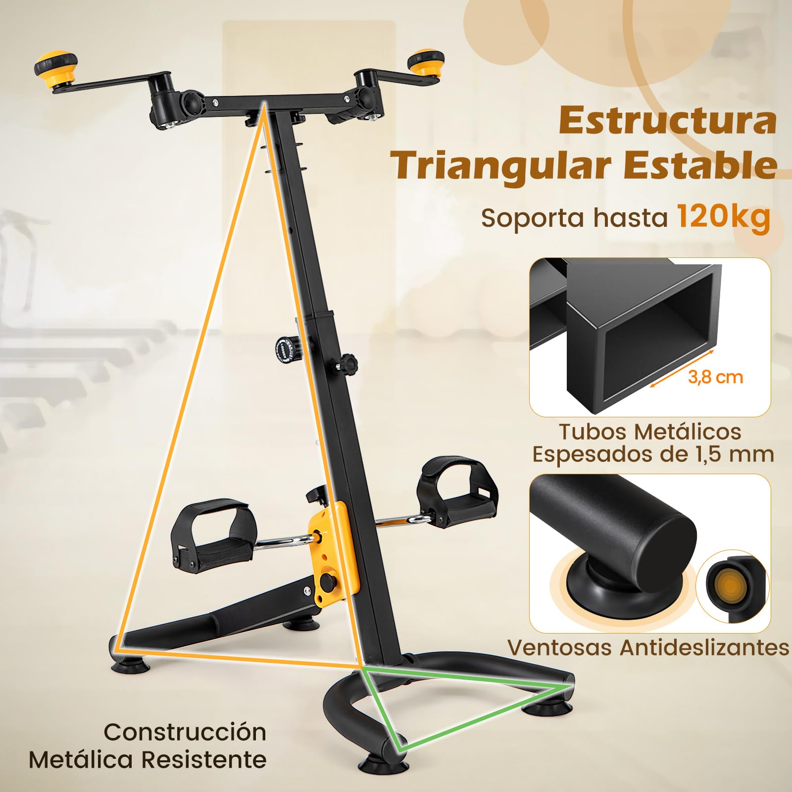 COSTWAY Pedalera Ejercitadora, Bicicleta de Ejercicio Plegable para Manos, Brazos, Piernas y Rodillas de Ancianos, con Empuñaduras, Resistencia y Altura Ajustable, Equipo de Rehabilitación en Casa
