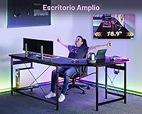Vista 5 de Coleshome - Escritorio gaming en forma de L de 66 pulgadas, escritorio esquinero de computadora, mesa para computadora resistente para oficina