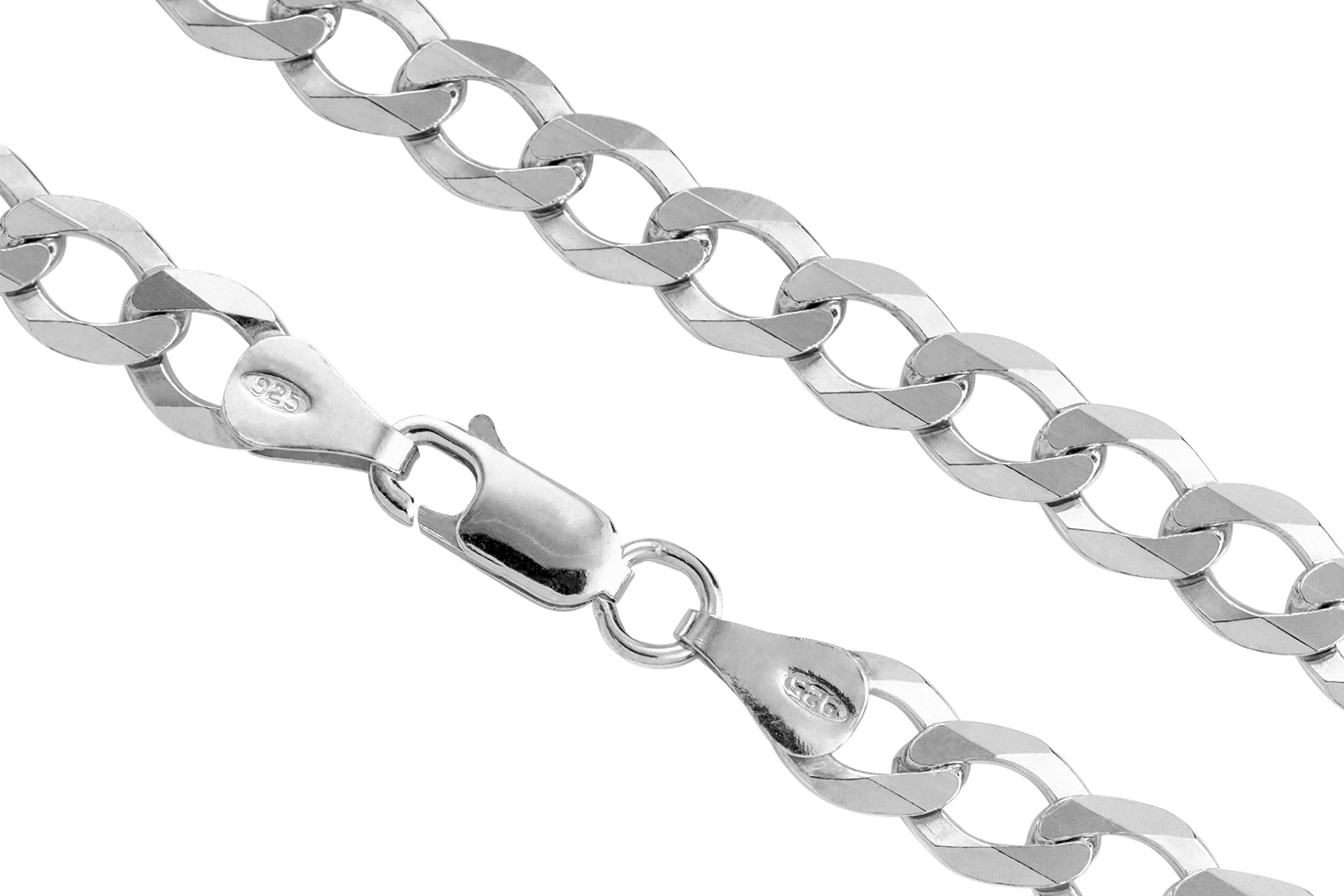 Aka Gioielli® - 6mm Curb Men 925 Sterling Silver Rhodium Flat Cuban Chain Necklace - 18" 20" 22" 24" 26" 30" in, No Gemstone,