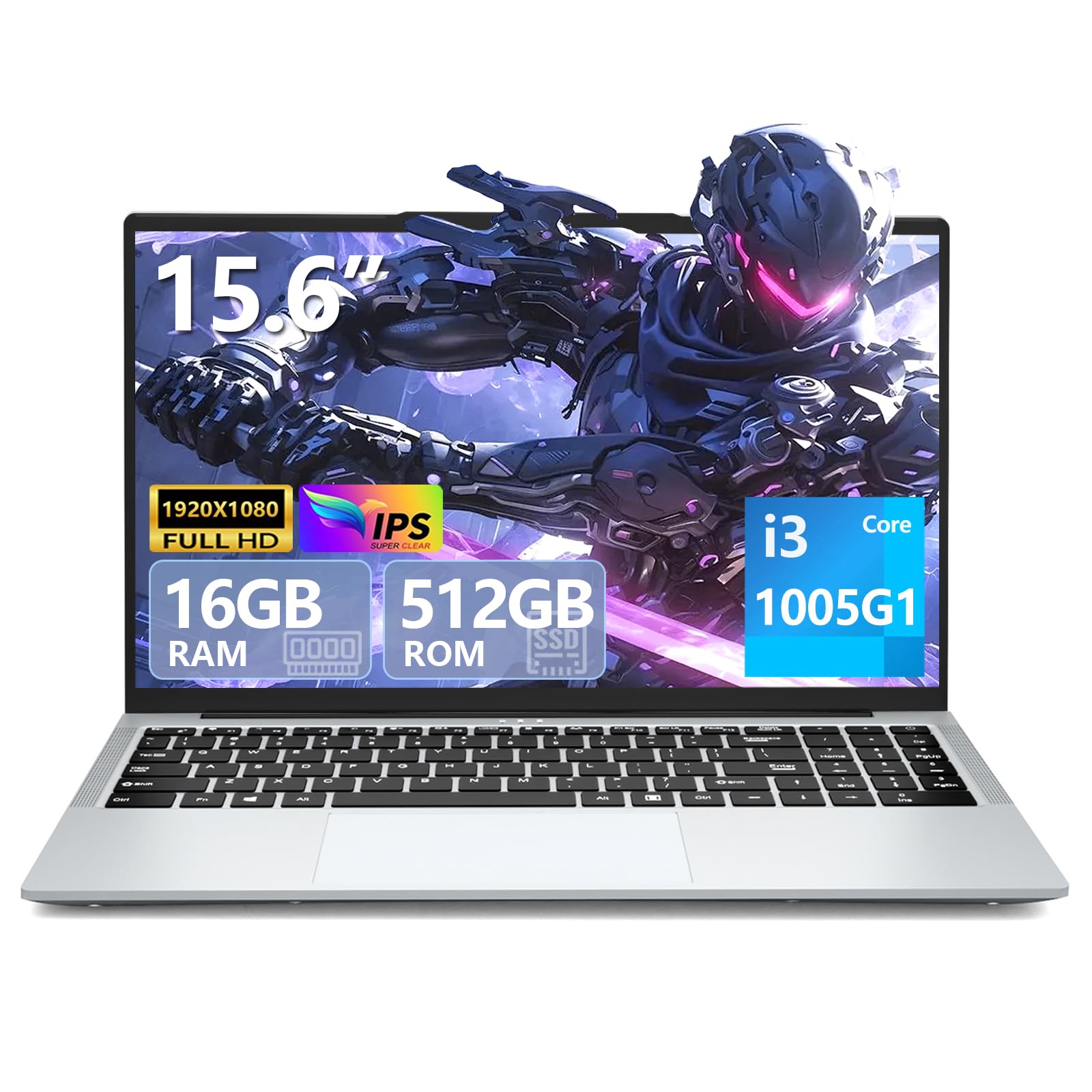 PC Portatile 15,6 Pollici Core i3-1005G1 CPU 16GB DDR4 RAM 512GB SSD Notebook Win 11 Portatile Digitale Tastiera Retroilluminata Laptop Type-C Mini-HDMI Batteria 6000mAh/46Wh