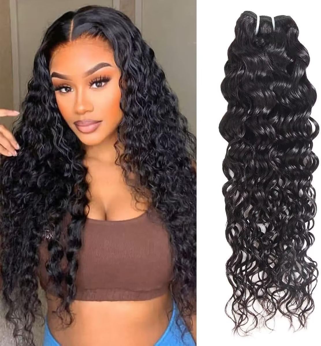 Fasci di capelli umani 10 12 14 pollici fasci di onde d'acqua capelli umani 100% non trasformati vergine brasiliano tessuto riccio 3 fasci di capelli Remy a doppia trama fasci di capelli Remy grezzi