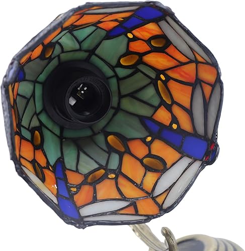 Miniatura 6 de Tiffany - Aplique de pared victoriano con diseño de libélula artesanal, pantalla de cristal colorido de 3 cabezales, lámpara de pared de 23.6