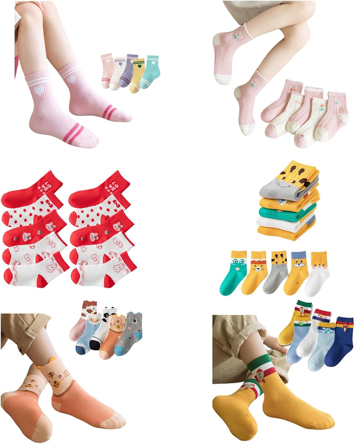 5 Pairs Calf Socks Combed Cotton for Girls Cartoon Pattern Multicolor Youth Sports Casual Breathable Socks Elastic