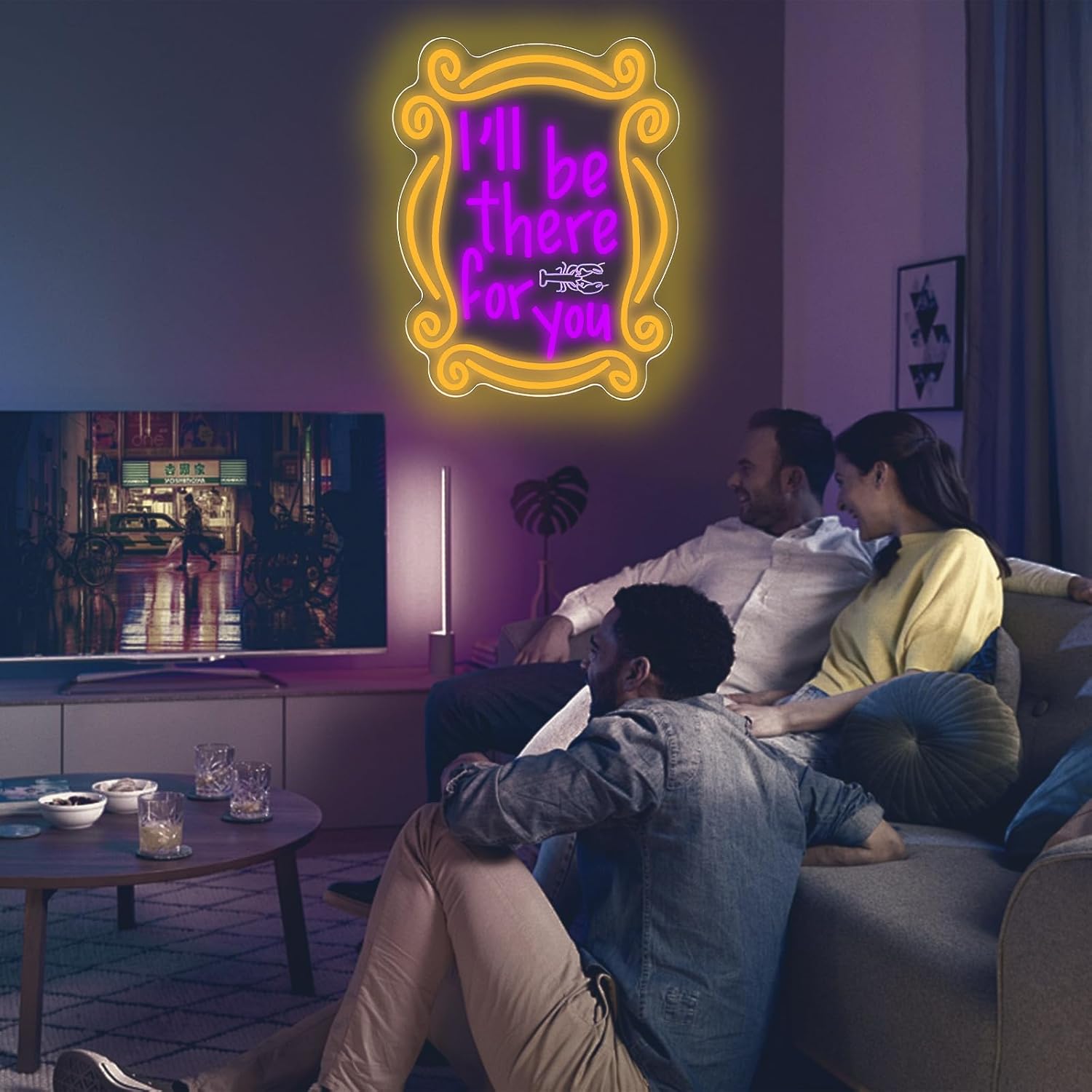 Friends TV Show Neon Sign I'll Be There for You Neon Sign for Wall Decor, Monica's Door Decor LED Light Dimmable LED Decoration for Bedroom Birthday Party Friends Gift