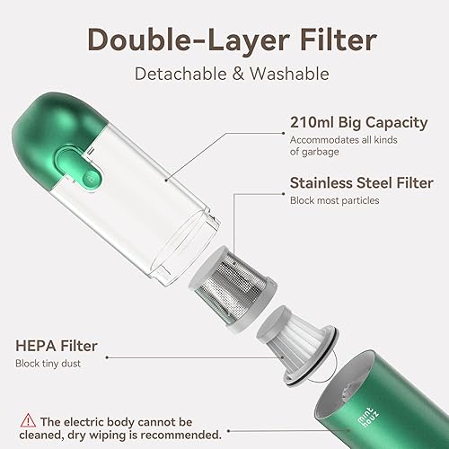 Miniatura 7 de Minthouz Aspiradora portátil inalámbrica de 17000 Pa  Aspiradora de mano de 120 W recargable con soplador, mini aspiradora ultraligera con 2 filtros