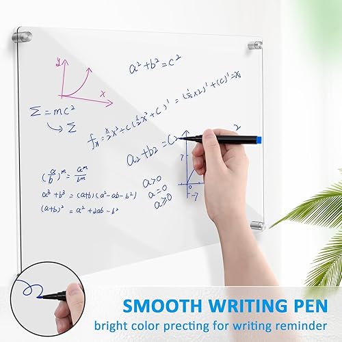 Miniatura 2 de TIANSE Pizarra acrílica de borrado en seco de 24 x 18 pulgadas, tablero de borrado en seco flotante para paredes de oficina, escuela y hogar, 3