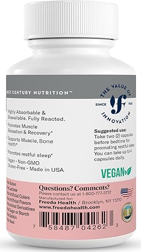 Miniatura 7 de Freeda Glicinato de magnesio  Magnesio quelado de alta absorción  Sin óxido  Apoya la función del sueño, los músculos y los nervios  Sin OMG,