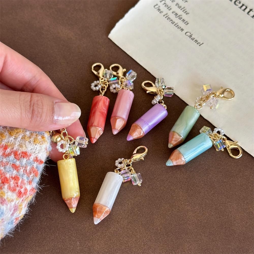 Fuqimanman2020 Colorful Pencil Charms Keychain with Tassel Cute Mini Pencil Decor Teacher Appreciation Jewelry Gift image 4