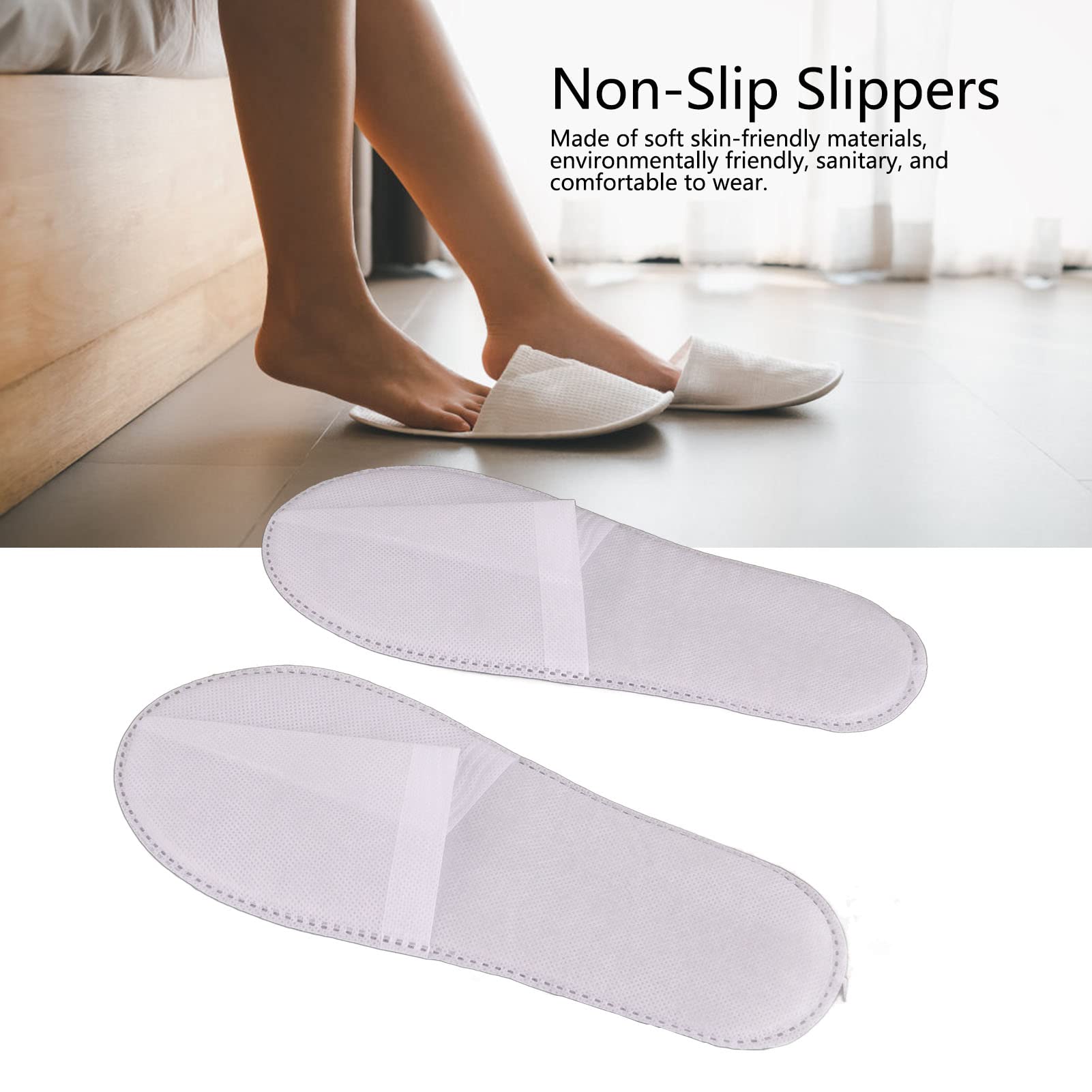 Pantofole monouso portatili antiscivolo da 50 paia con suola addensata per ospiti di feste in hotel spa domestiche bianche (Lavagna in tessuto non tessuto da 3 mm)