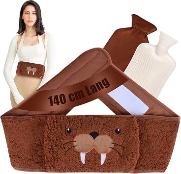 Wärmflaschengürtel Seehund, 140cm Lang Wärmflasche Gürtel mit Wärmflaschenbezug und Weichem Taillenbezug, Wärmflasche Umbinden aus Gummi für Nacken, Schulter, Beine, Rücken, Taillenwärmung