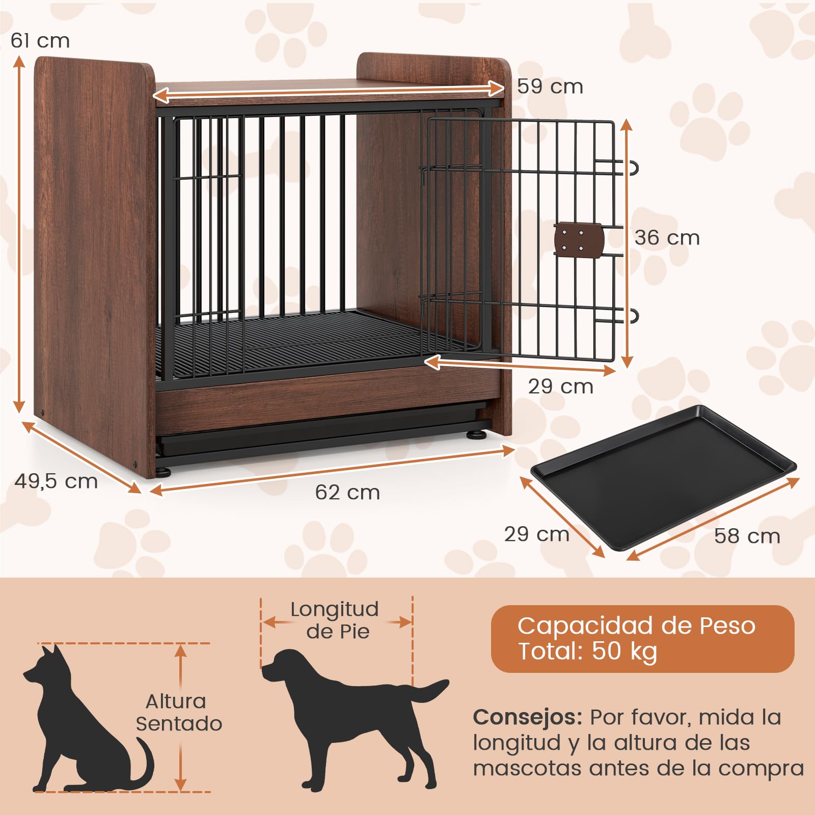 GOPLUS Mueble Jaula para Perros, Jaula para Perros de Interior con Cerradura y Bandeja Extraíble, Mesa Auxiliar Resistente para Perros, Caja para Cachorros y Perros de Tamaño Pequeño y Mediano