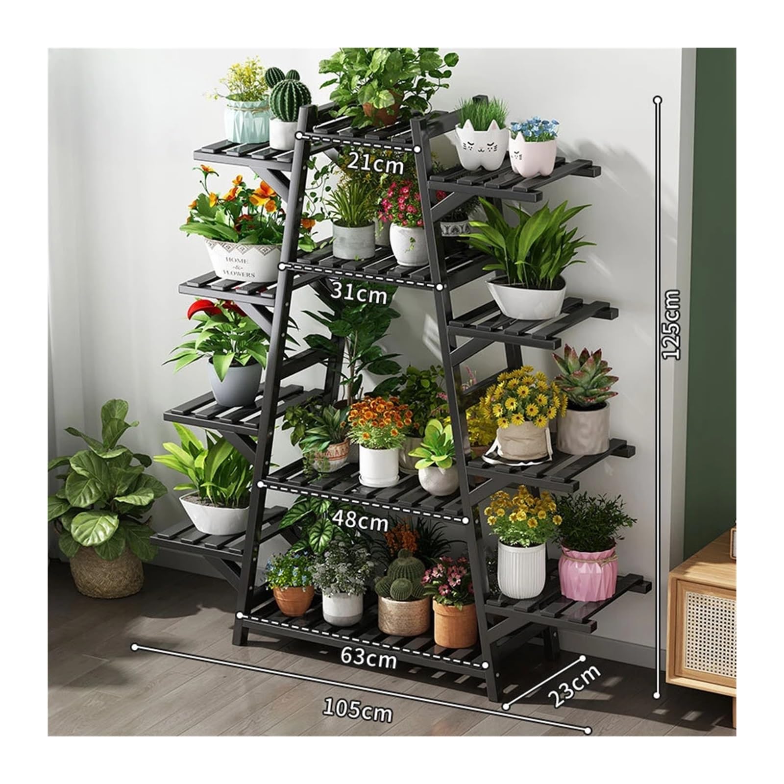 YUANCHUTOP Foldable Corner Plant Stand - Wooden Multi-Tier Indoor/Outdoor Flower Rack, Space-Saving 12-Layer Pot Holder, Tall Plant Shelf for Home & Garden - A2 Black