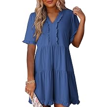 Dokotoo Womens Summer Dresses 2026 V Neck A Line Short Sleeve Casual Ruffle Babydoll Mini Dress