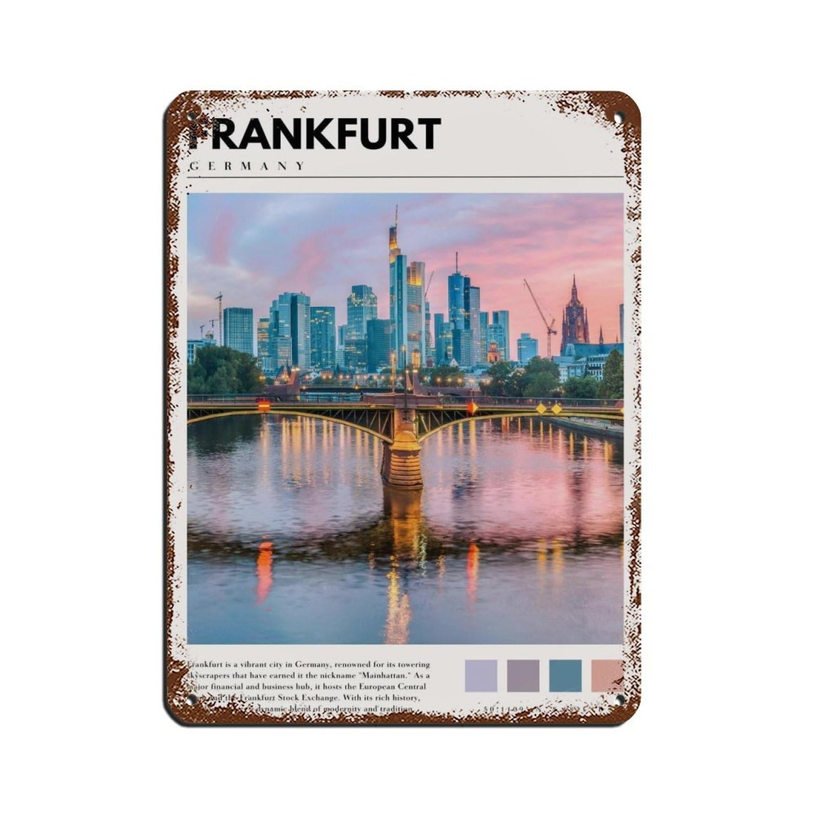 Frankfurt Germany Poster Frankfurt Art Retro Poster Metal Tin Sign Chic Art Retro Iron Painting Bar People Cave Cafe Family Garage Poster Wall Decoration 12x16inch(30x40cm)