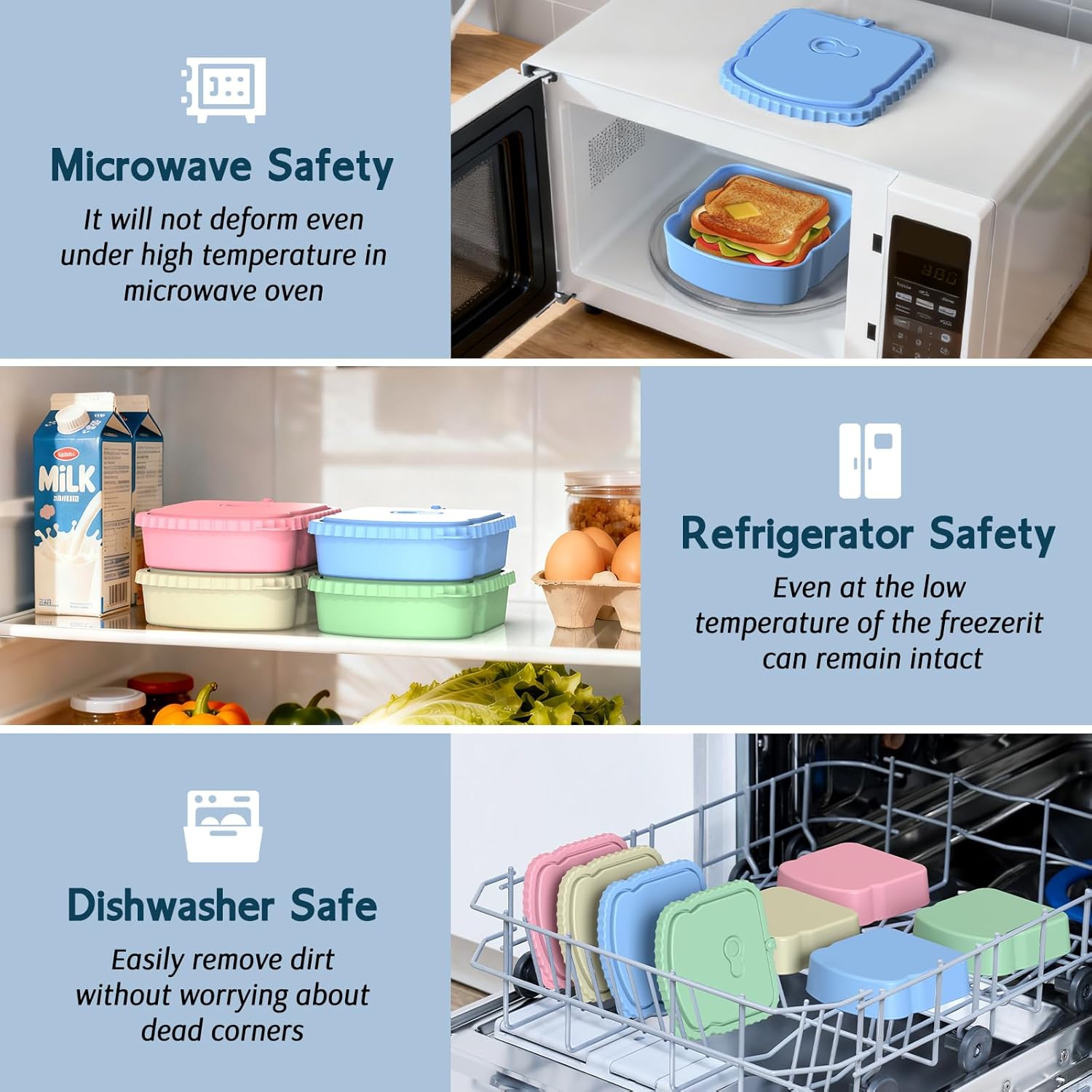 4 Pack Sandwich Containers, Reusable Snack Containers & Sandwich Box for Breakfast, Leak-Proof Lunch Containers Sandwich Bags for Picnic, Office, Travel - Image 4