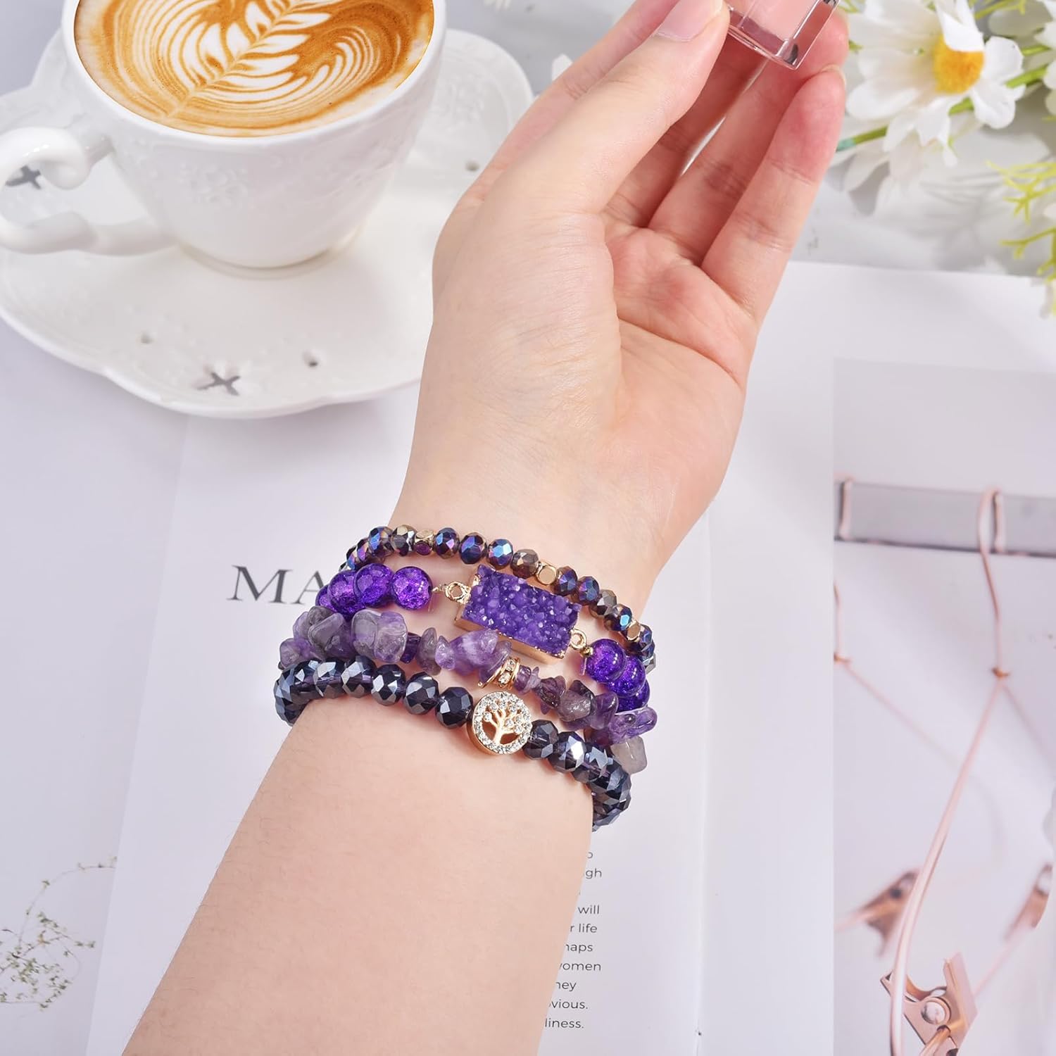 VISOOM Beaded Boho Bracelet Compatible for Apple Watch 40mm/41mm/42mm/38mm Iwatch Series 11 10 9 8 7 SE 6/5/4 Women Fashion Cute Handmade Crystal Beads Stretchy Watch Strap for iWatch Bands 3/2/1