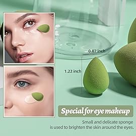 Makeup Sponge Set BS-MALL Blender Sponges 7 Pcs for Liquid, Cream, and Powder, Multi-colored with 1 Mini Makeup Sponge Pink (C-Green)