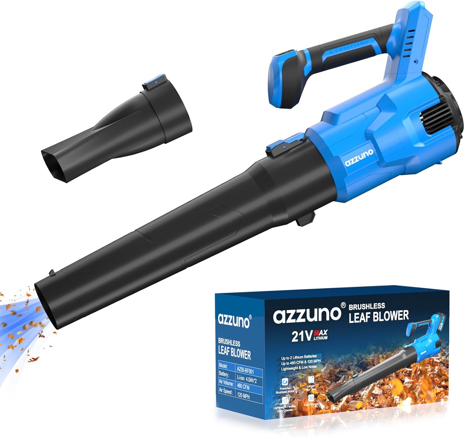 AZZUNO Leaf Blower Cordless, 3 Speed Mode MAX 580CFM Brushless Motor, Electric Blower for Lawn Care,Patio,Leaves,Dust,and Snow Removal(No Battery for DEWALT)