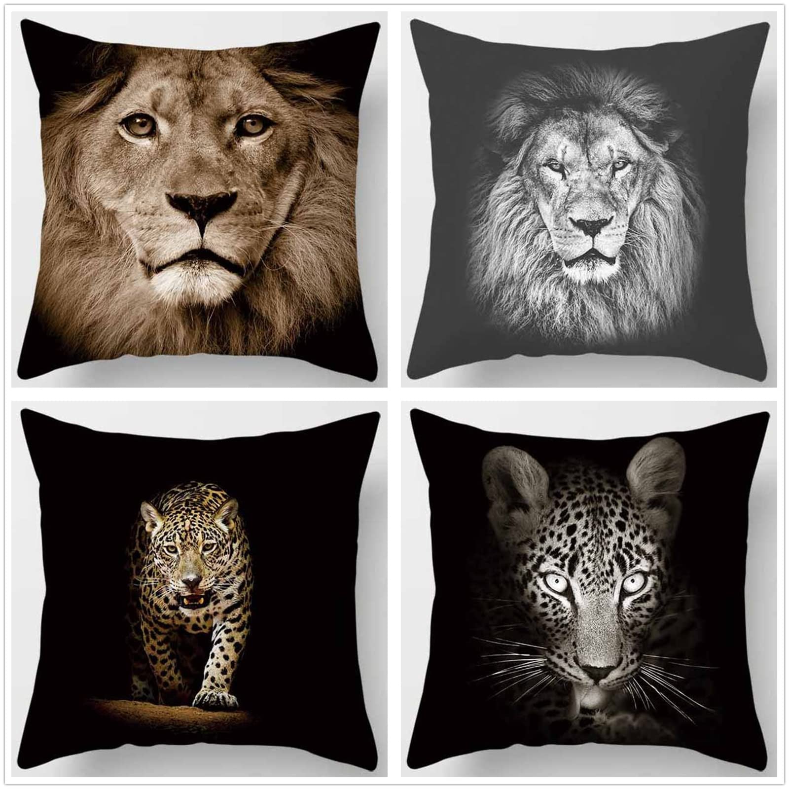 Federa per cuscino con motivo animale, 45 x 45 cm, morbida stampa leone, federa decorativa per cuscino per casa, divano, letto e divano