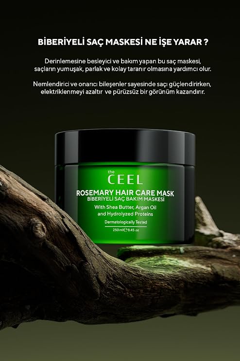 The Ceel Saç Bakım Maskesi 250 ml - Biberiye Özlü, Shea Yağı, Argan Yağı ve Hidrolize Protein İçeren Nemlendirici & Besleyici Saç Maskesi, Tüm Saç Tipleri