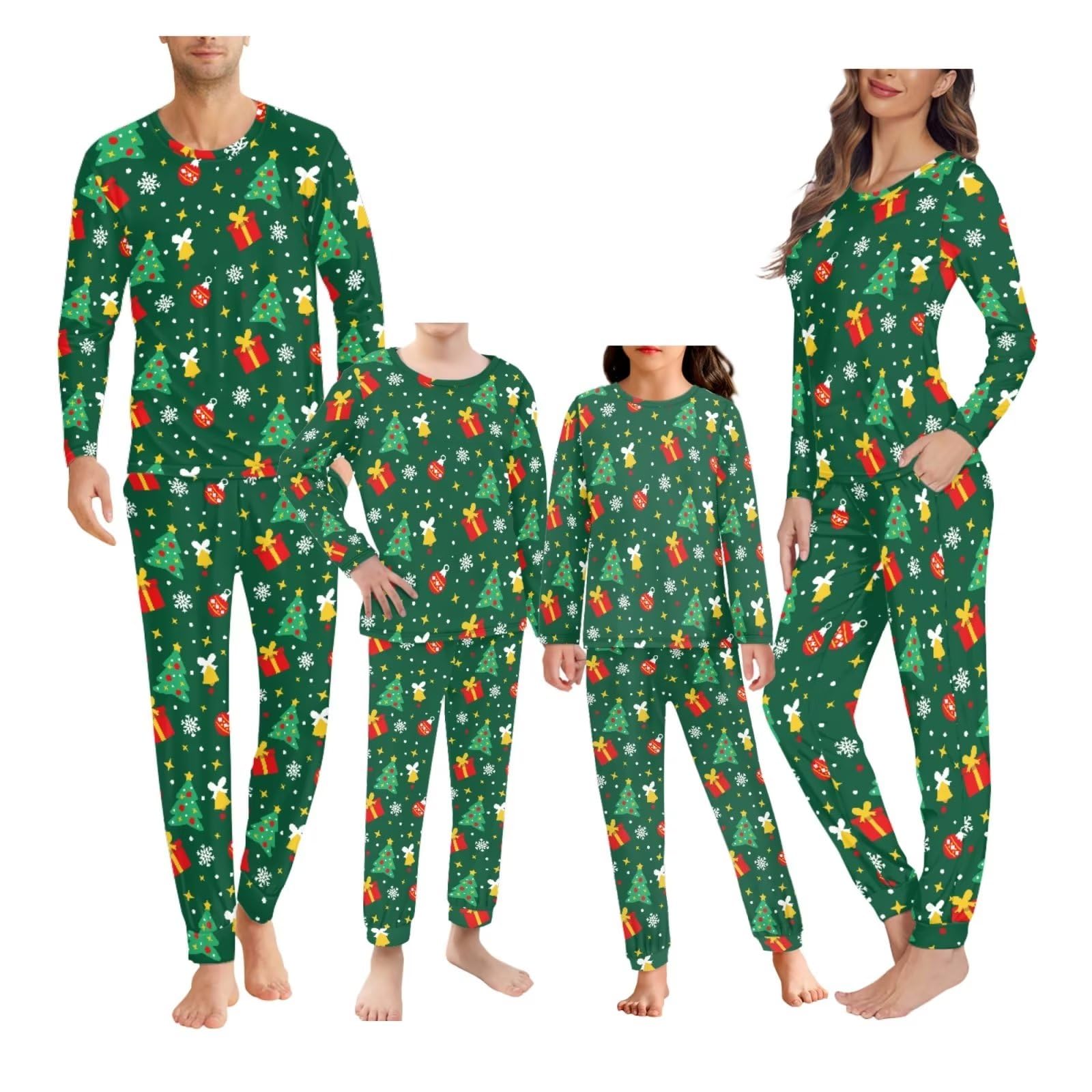 Conjunto de pijama familiar para mujeres y hombres, ropa de dormir de Navidad a juego, manga larga, cuello redondo