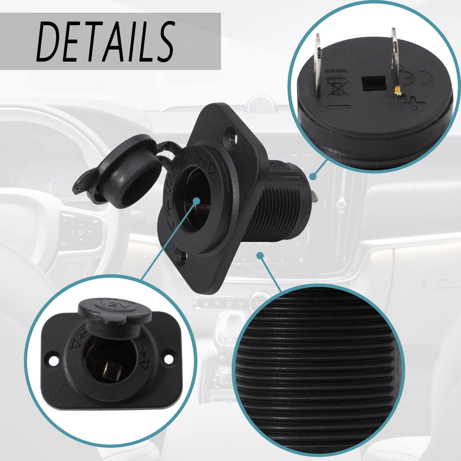 2 Prese Accendisigari Universali 12-24V Con Coperchio Per Auto, Camper, Moto E Barca – Foro Da 27mm, Max 10A (120-250W)