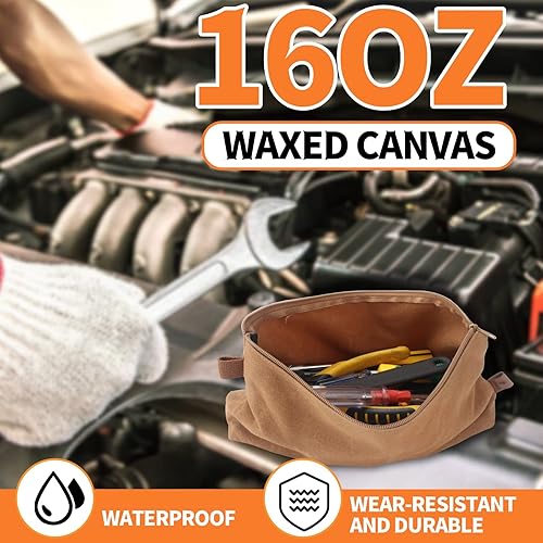 Miniatura 2 de Bolsa de Lona con Cremallera, Paquete de 3 Organizador de Bolsa Pequeña para Herramientas, Bolsa Mini con Cremallera de Lona Encerada Resistente de