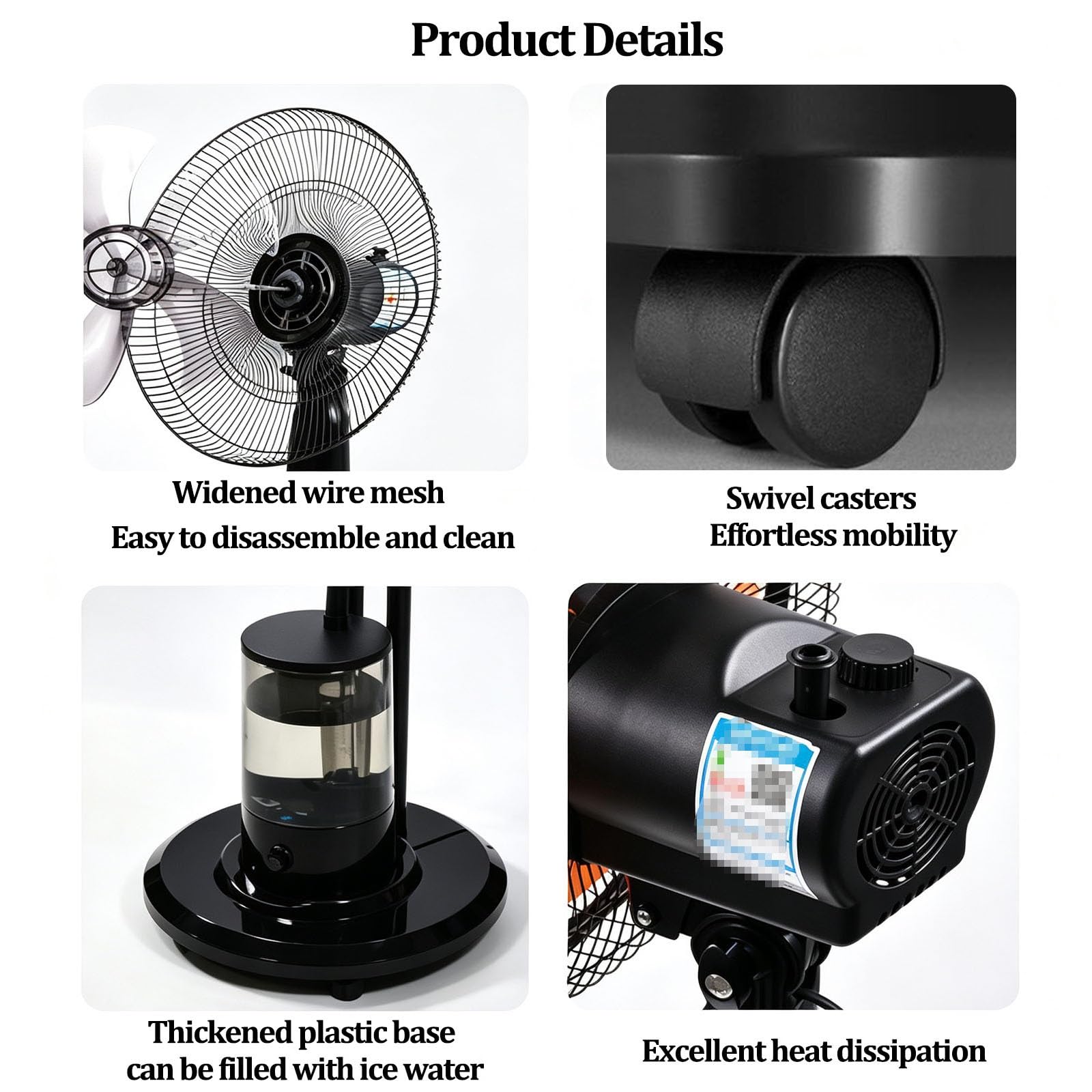 Ventilatore a piantana con nebulizzatore da 16 pollici | Con serbatoio dell'acqua da 4 L, timer da 7,5 ore, 3 velocità del vento, telecomando e pannello di controllo(A)