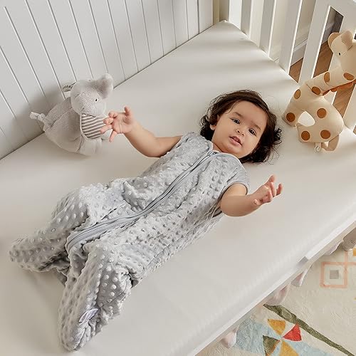 Miniatura 5 de DaysU Saco de dormir para bebé con puntos de felpa de 18 a 24 meses, 2.5 TOG sin mangas con cremallera de 2 vías, saco de dormir para niño pequeño,
